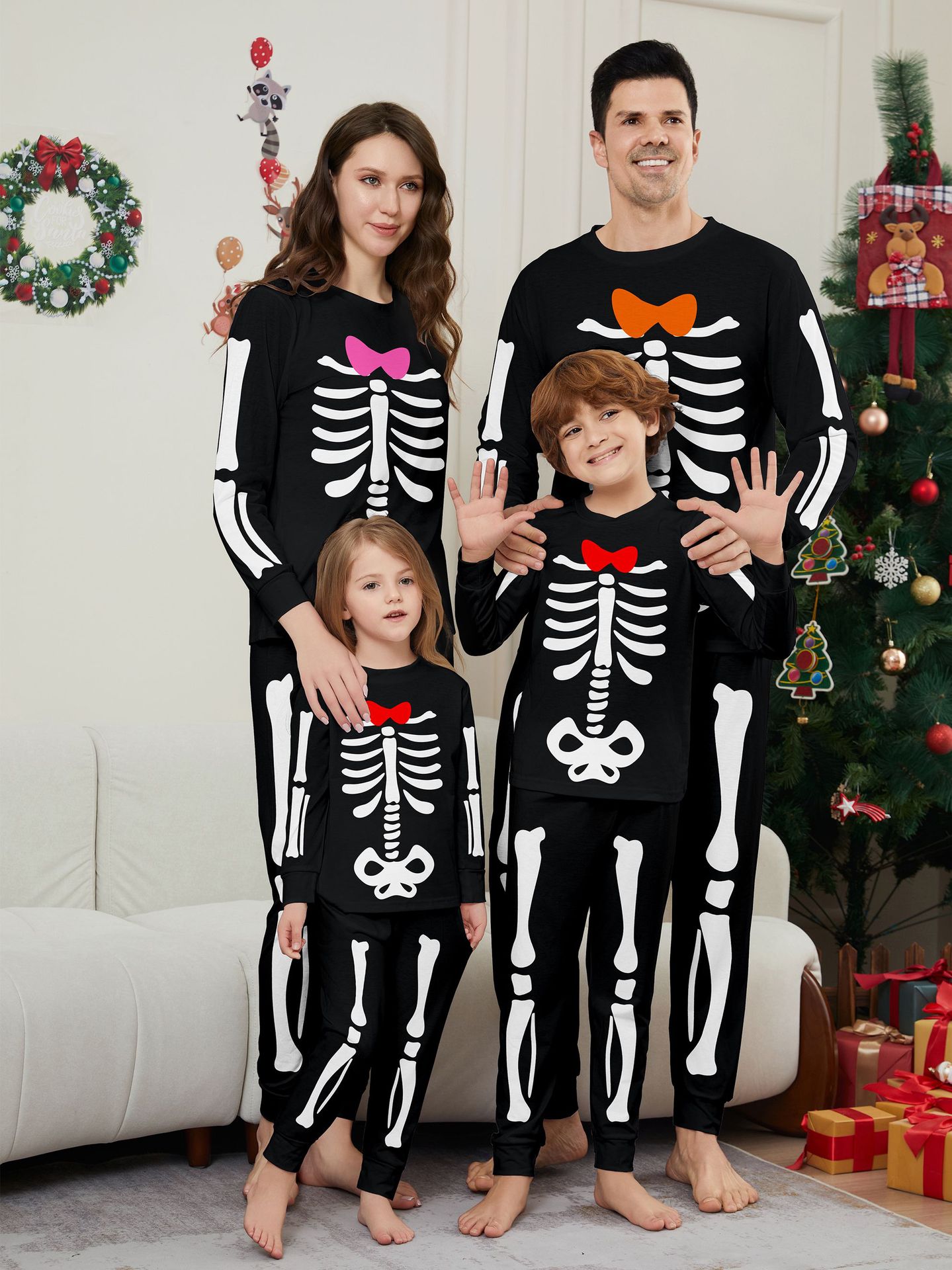 Halloween Skeleton Bow Family Matching Pajamas