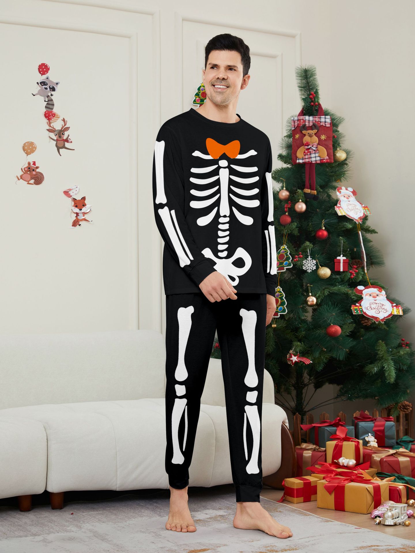 Halloween Skeleton Bow Family Matching Pajamas
