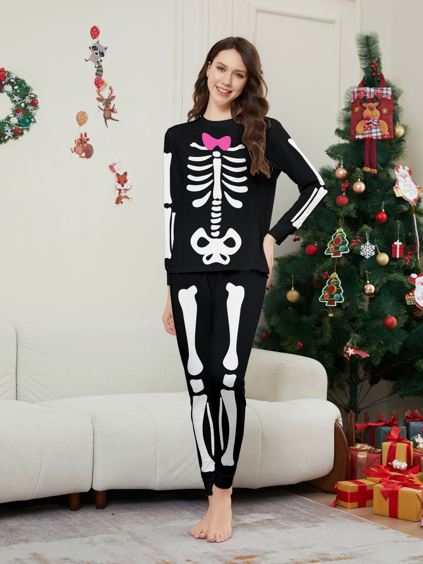 Halloween Skeleton Bow Family Matching Pajamas