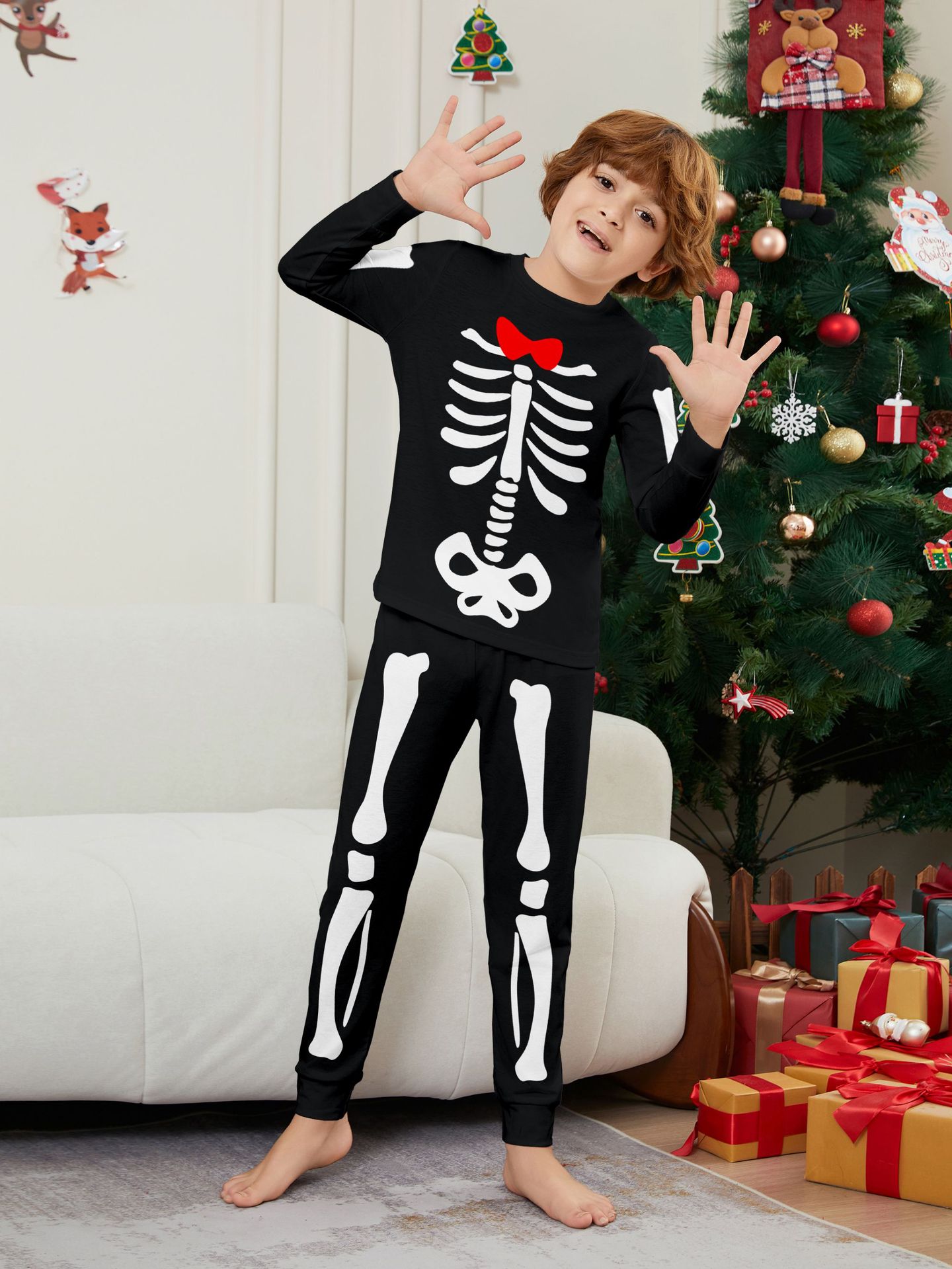 Halloween Skeleton Bow Family Matching Pajamas