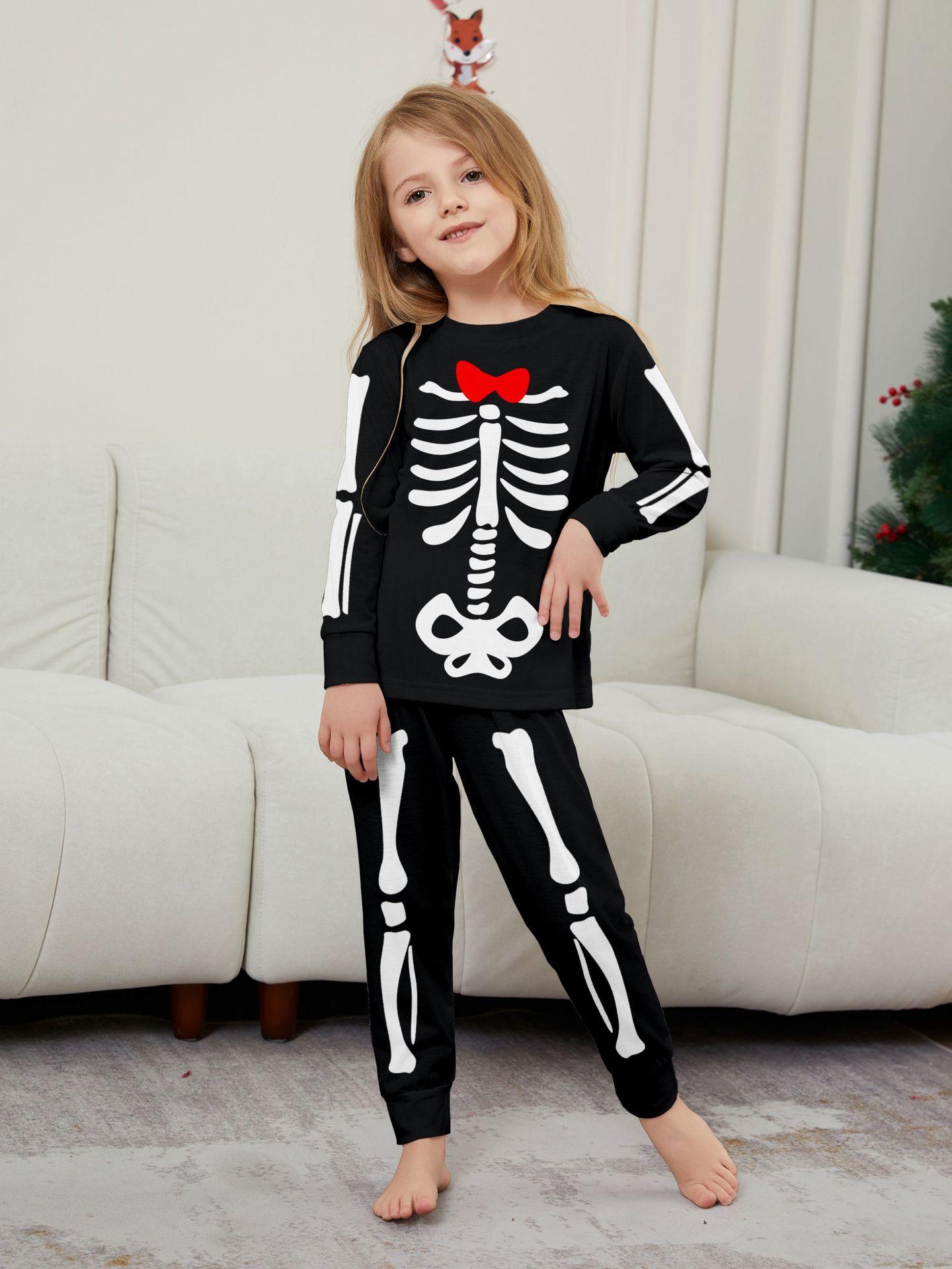 Halloween Skeleton Bow Family Matching Pajamas