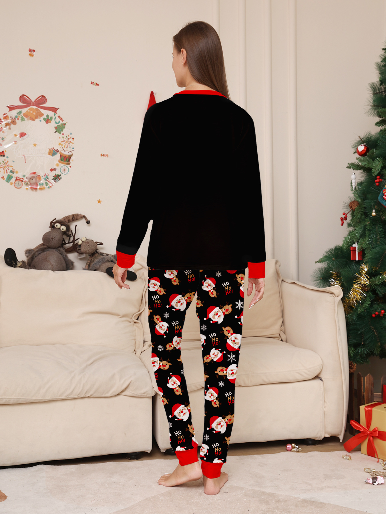 Black Santa‑Reindeer HoHoHo Family Pajamas