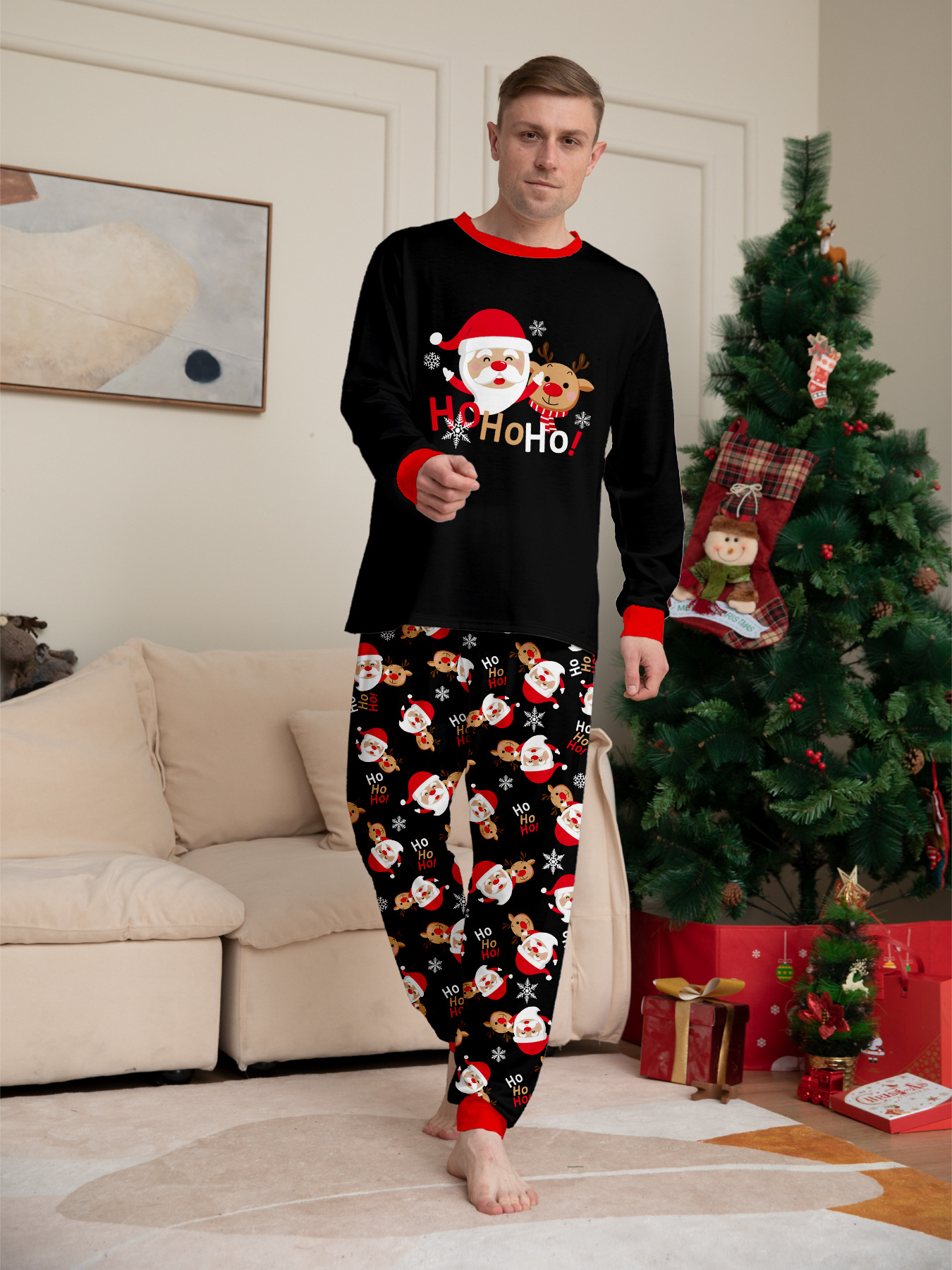 Black Santa‑Reindeer HoHoHo Family Pajamas