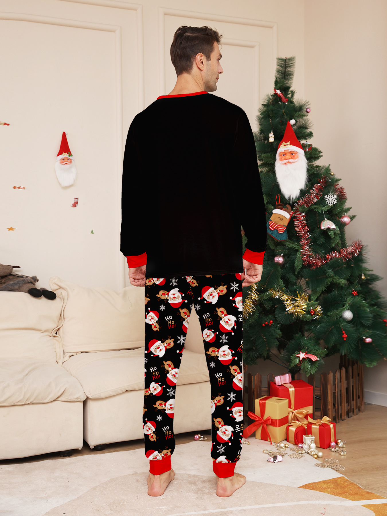 Black Santa‑Reindeer HoHoHo Family Pajamas