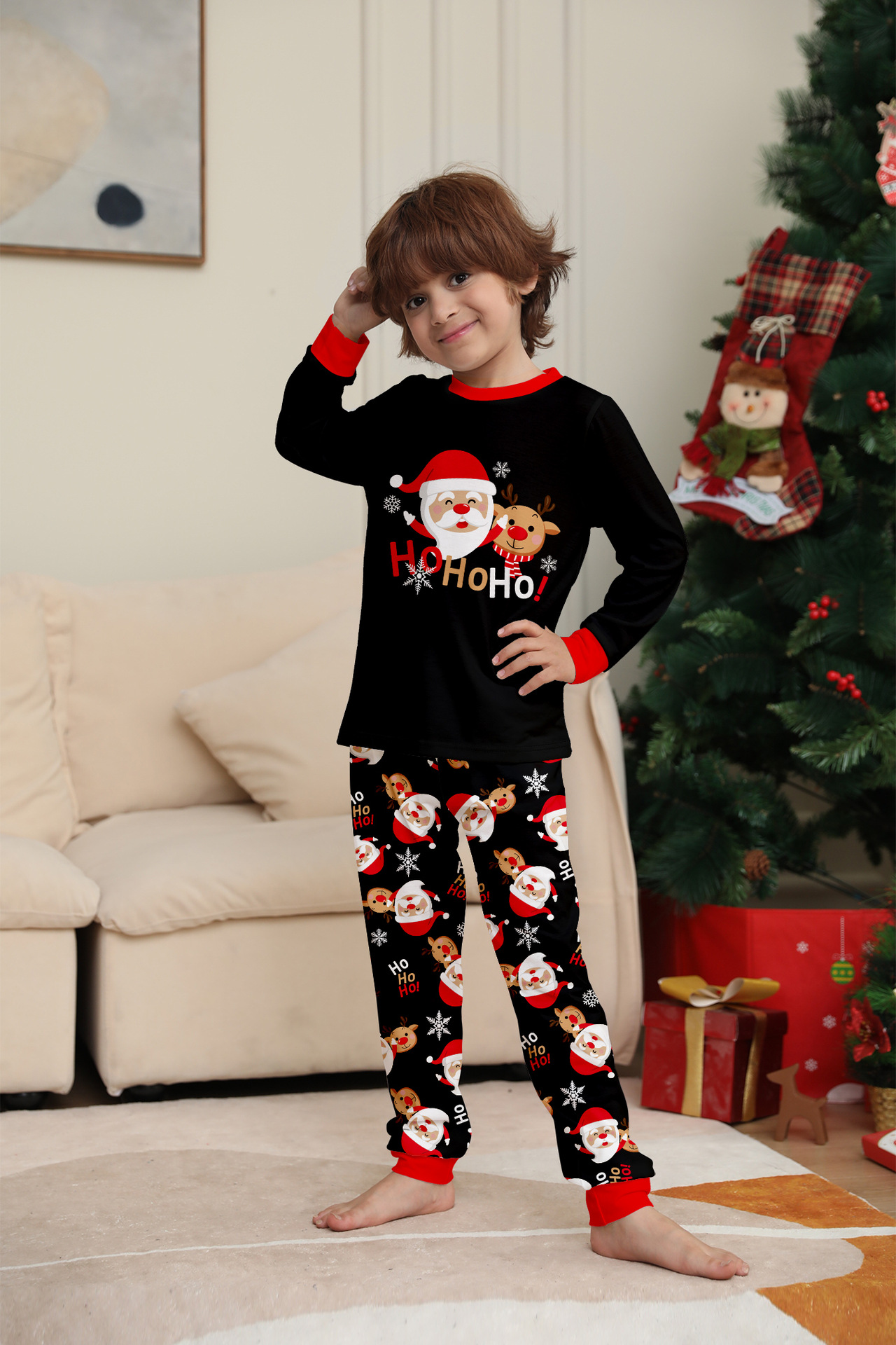 Black Santa‑Reindeer HoHoHo Family Pajamas