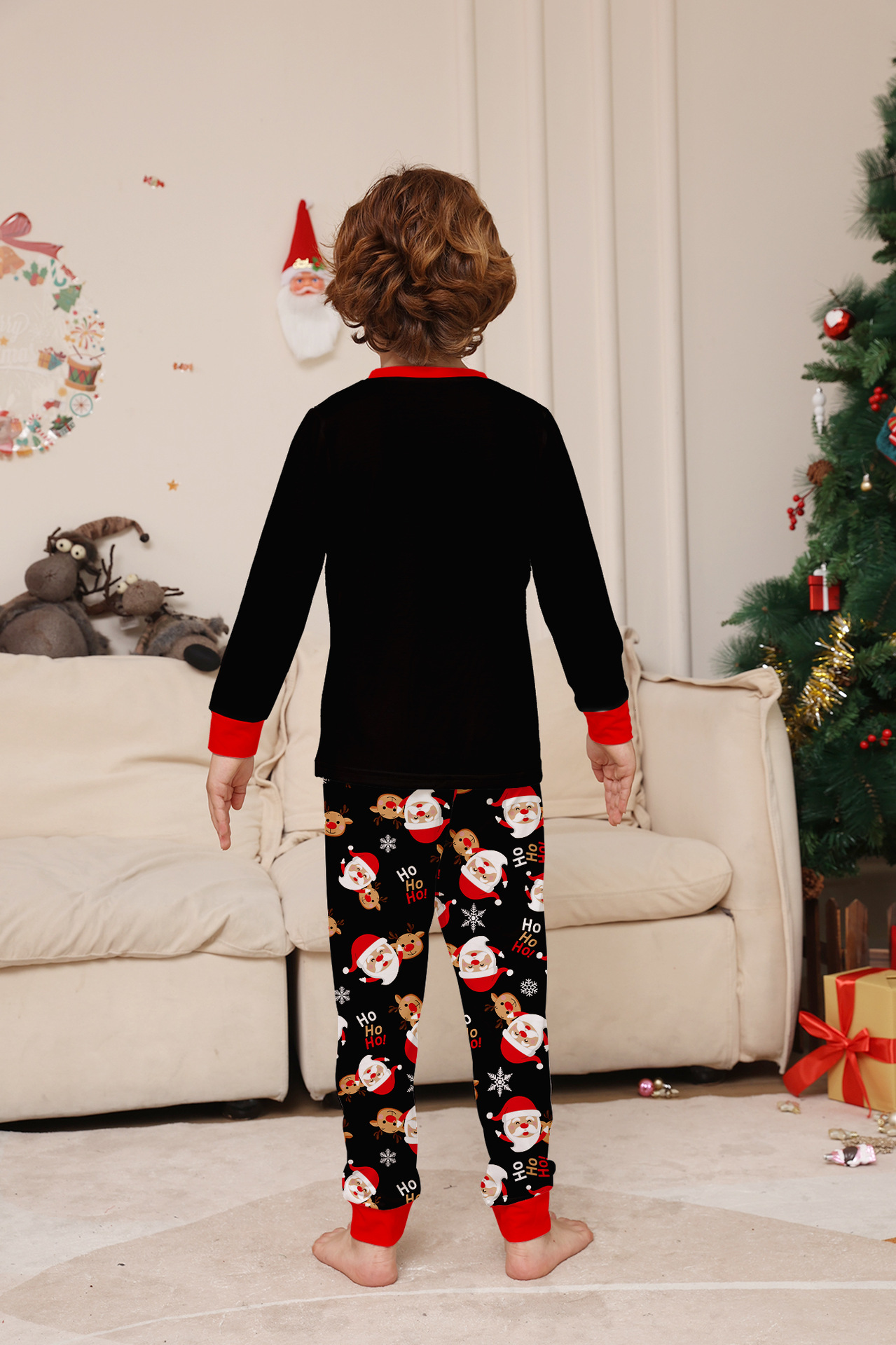 Black Santa‑Reindeer HoHoHo Family Pajamas