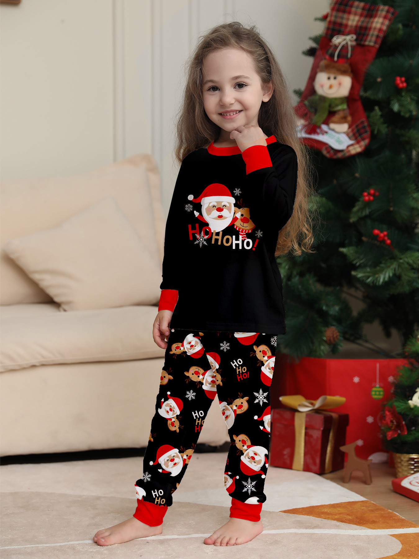Black Santa‑Reindeer HoHoHo Family Pajamas