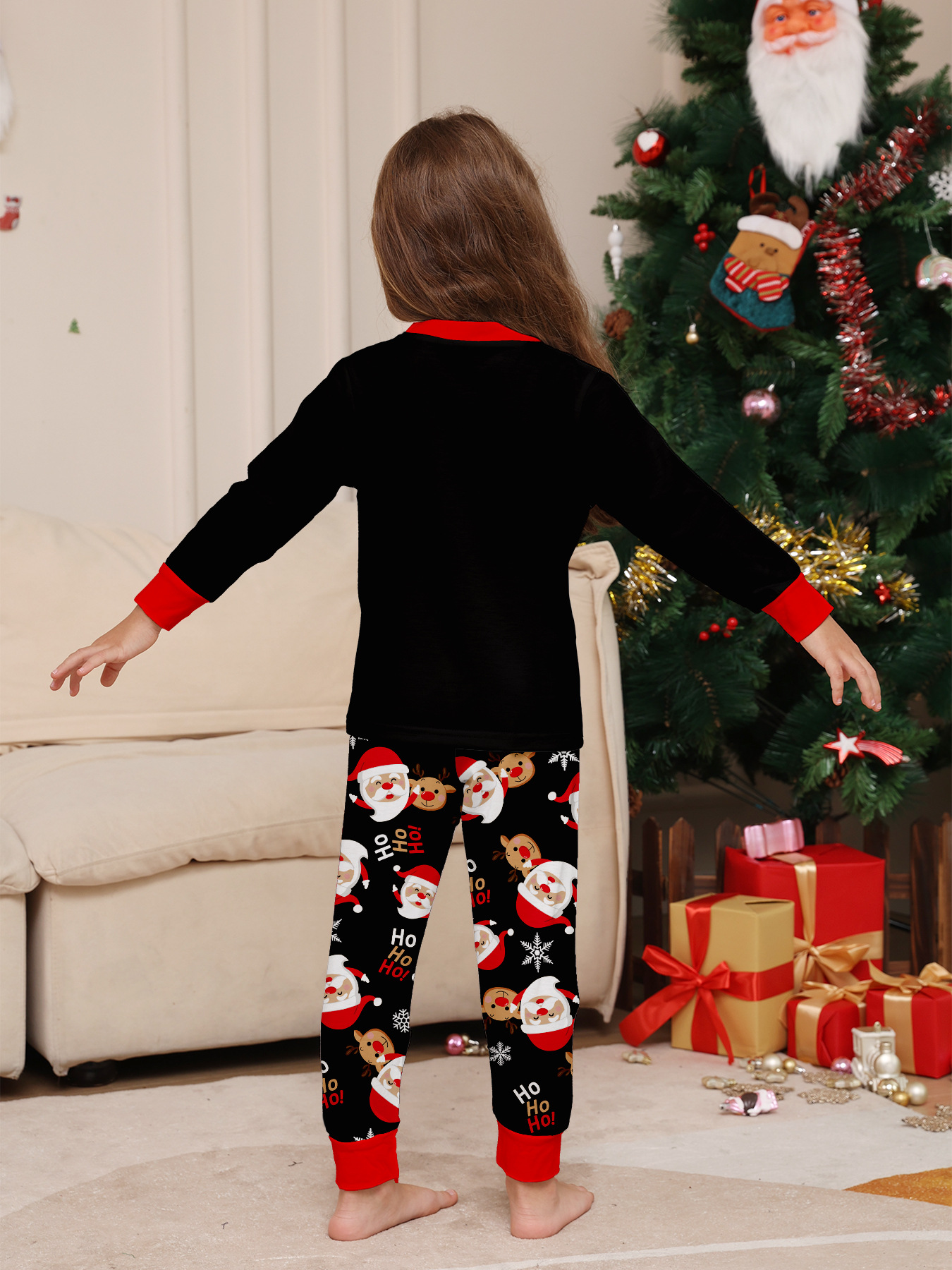 Black Santa‑Reindeer HoHoHo Family Pajamas