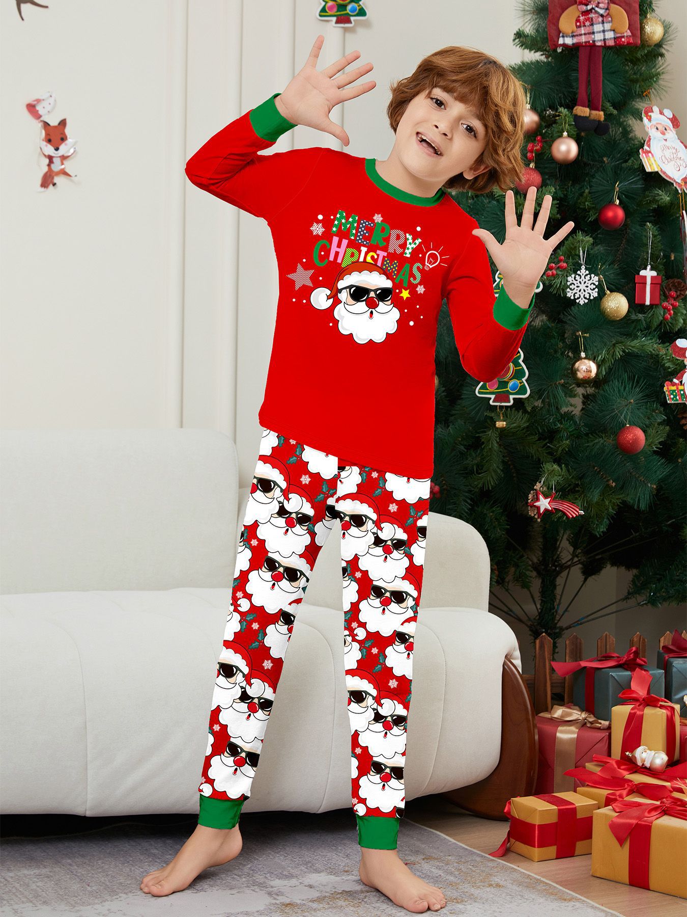 Red Sunglass Santa Family Matching Pajamas