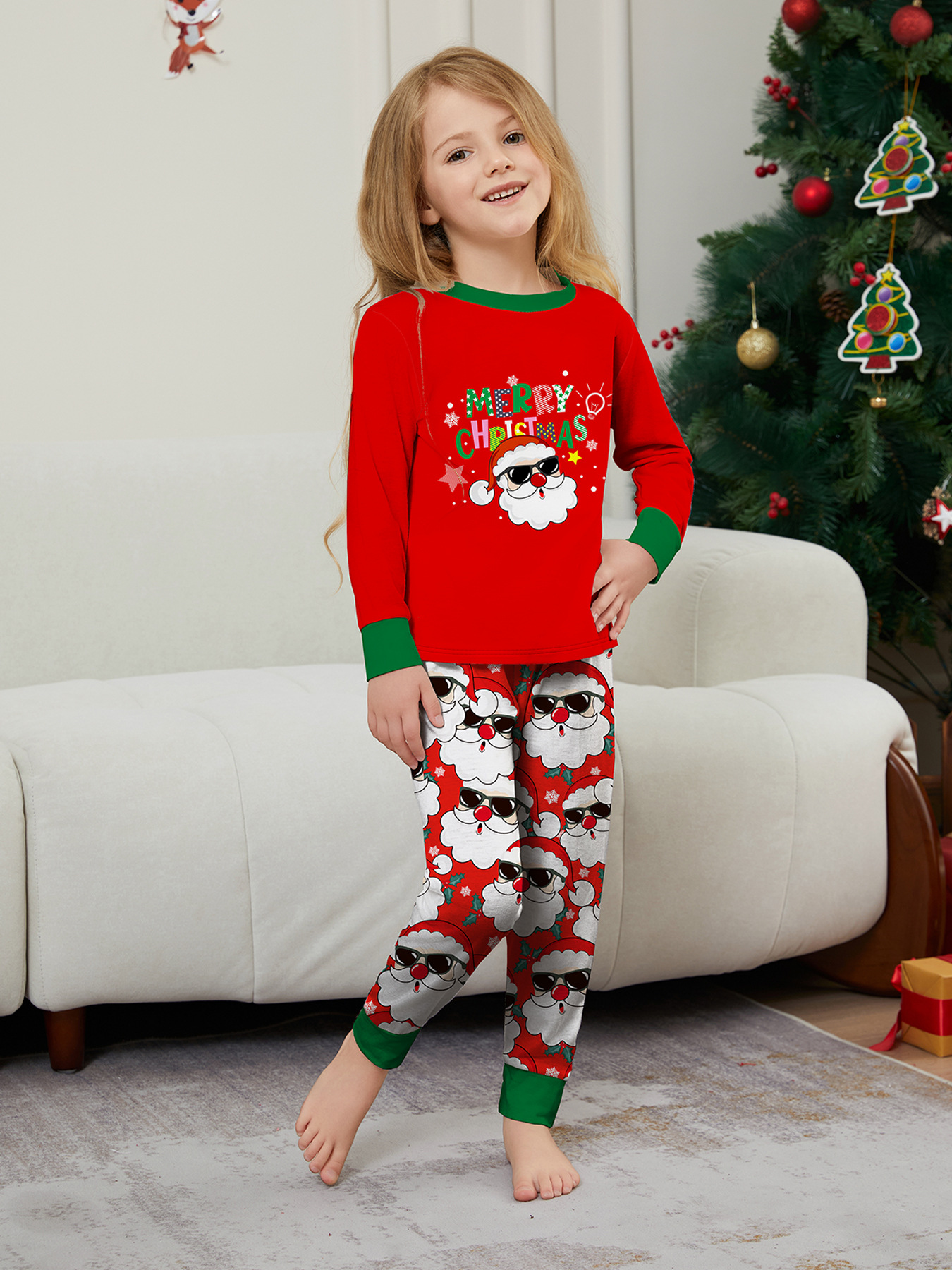 Red Sunglass Santa Family Matching Pajamas