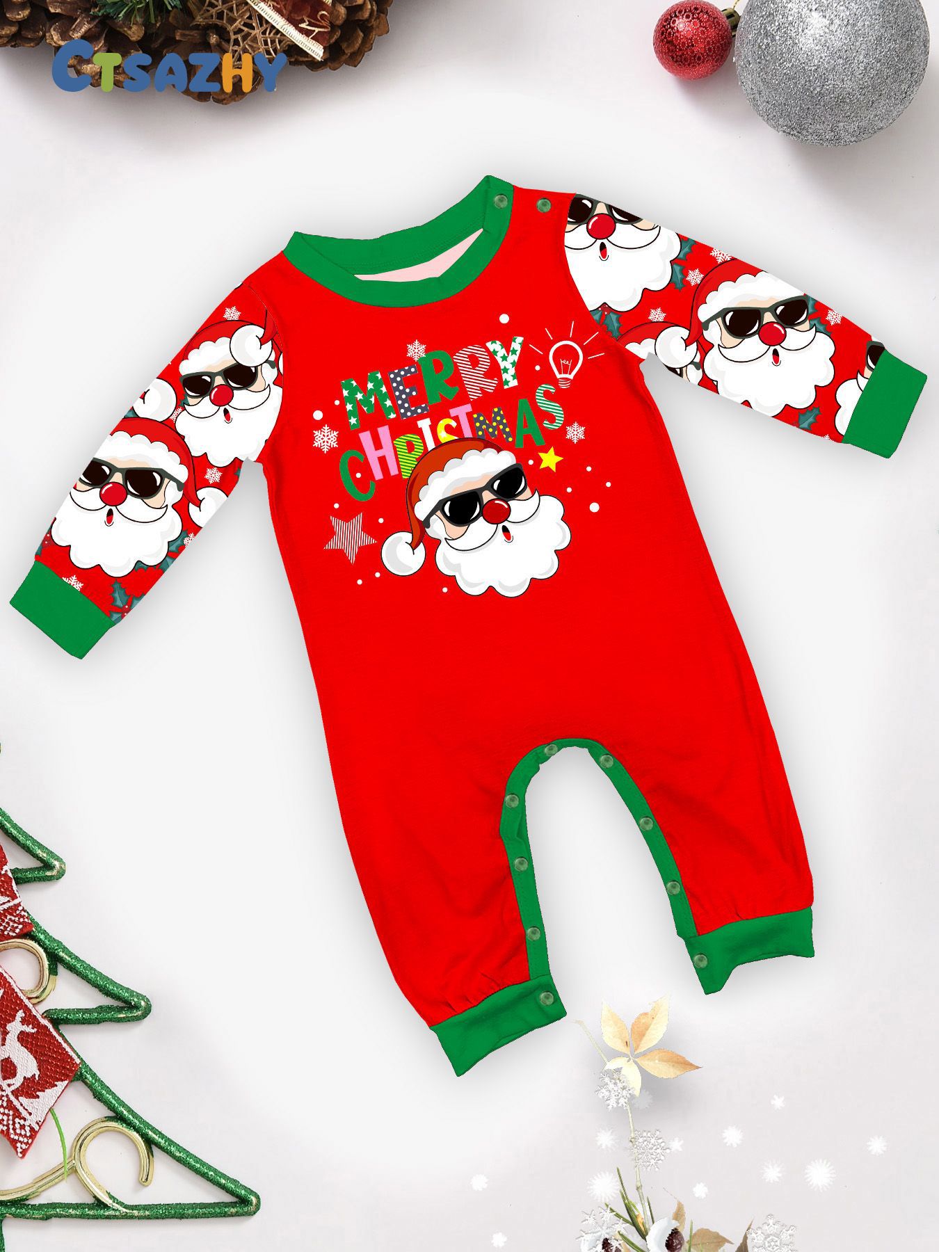 Red Sunglass Santa Family Matching Pajamas