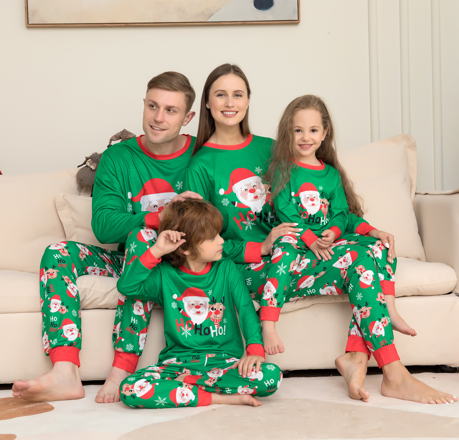 Green Santa‑Reindeer HoHoHo Family Pajamas