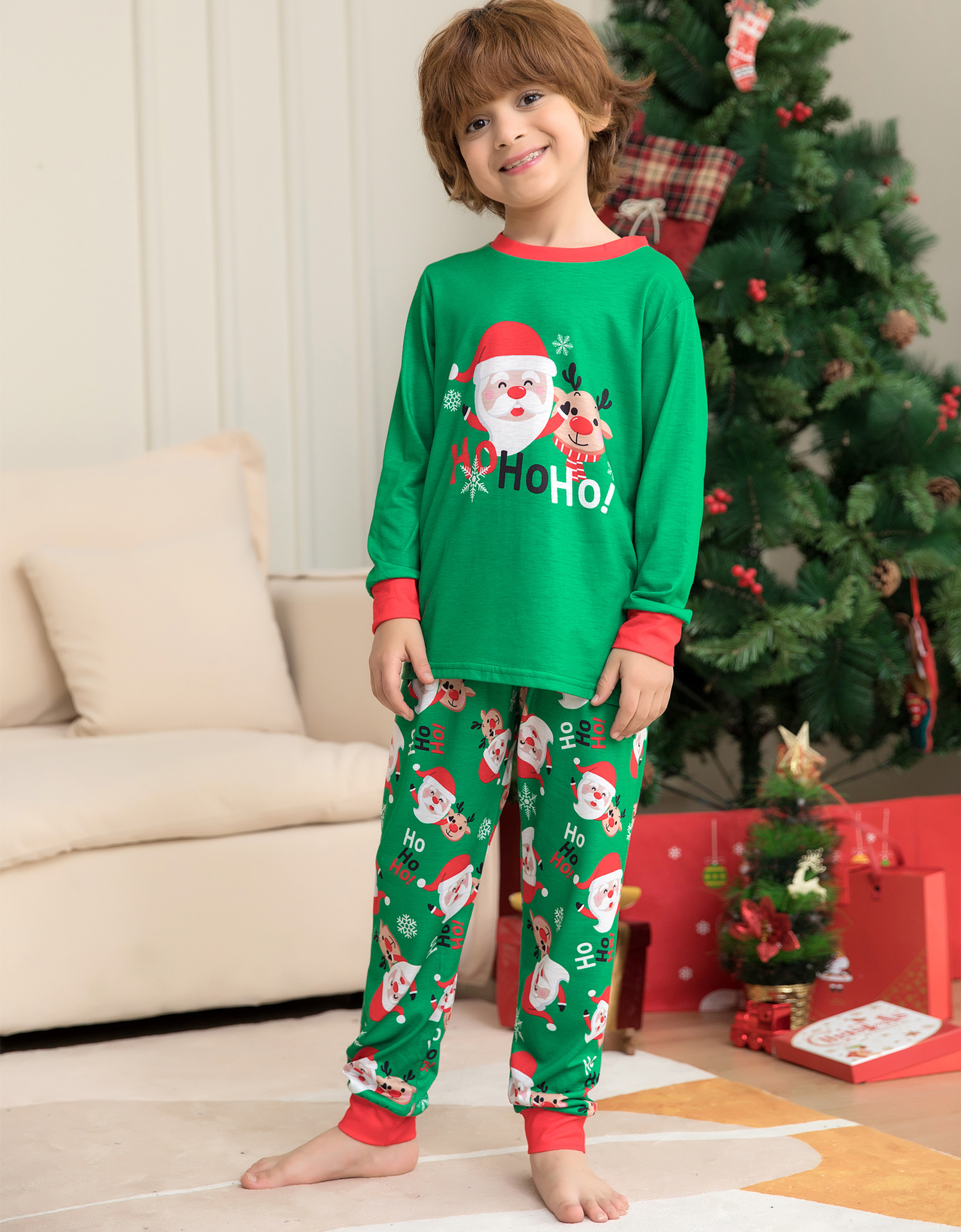 Green Santa‑Reindeer HoHoHo Family Pajamas