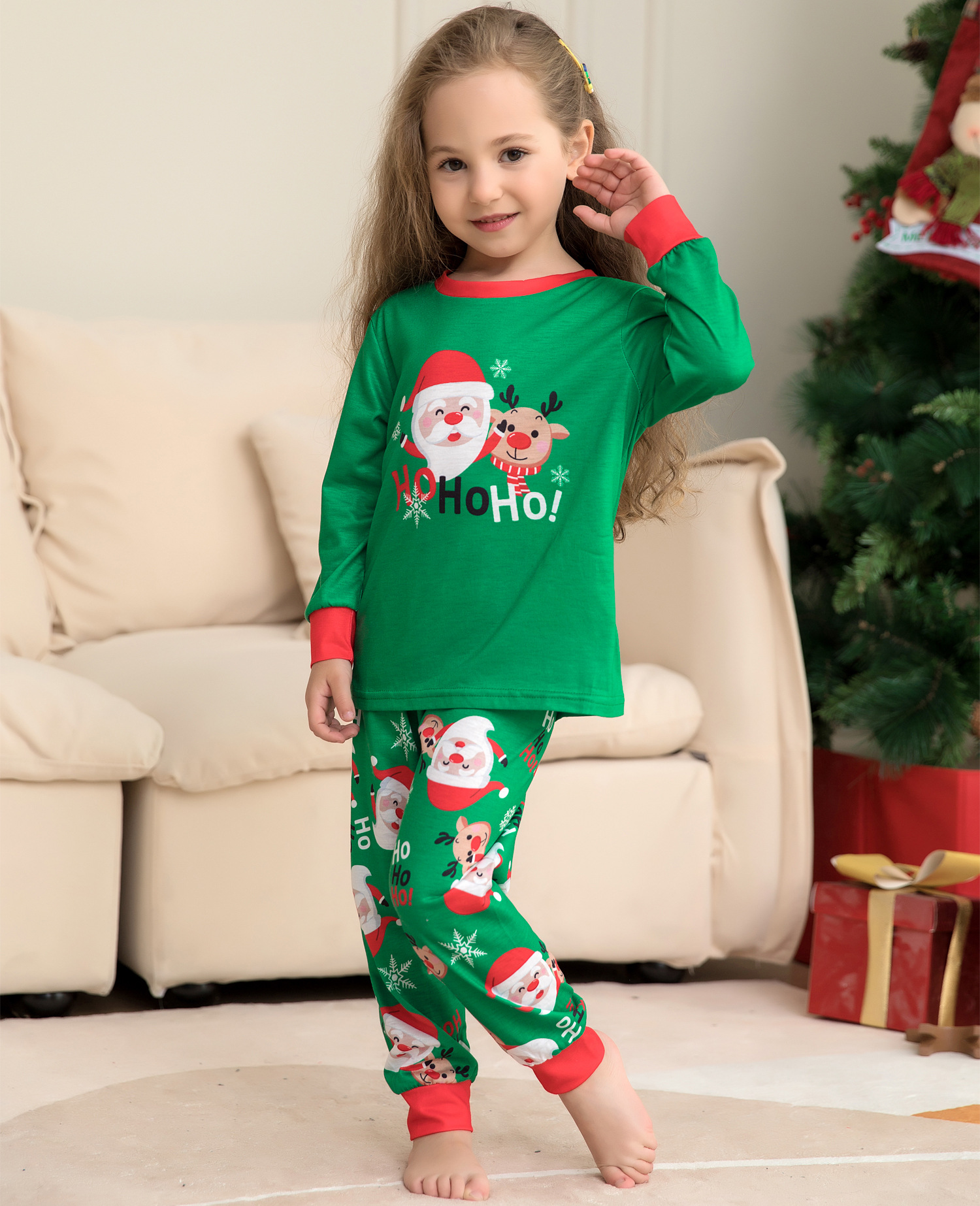 Green Santa‑Reindeer HoHoHo Family Pajamas