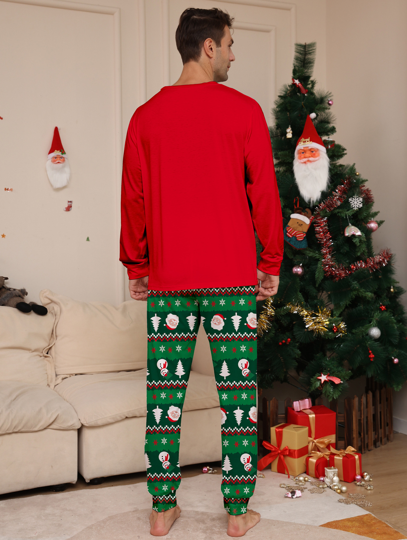 Red‑Green Reindeer‑Snowman Christmas Family Pajamas