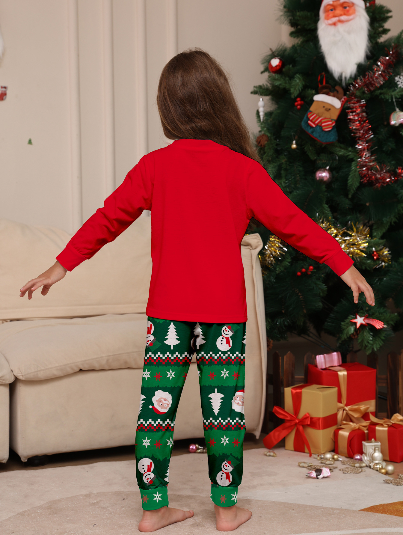 Red‑Green Reindeer‑Snowman Christmas Family Pajamas