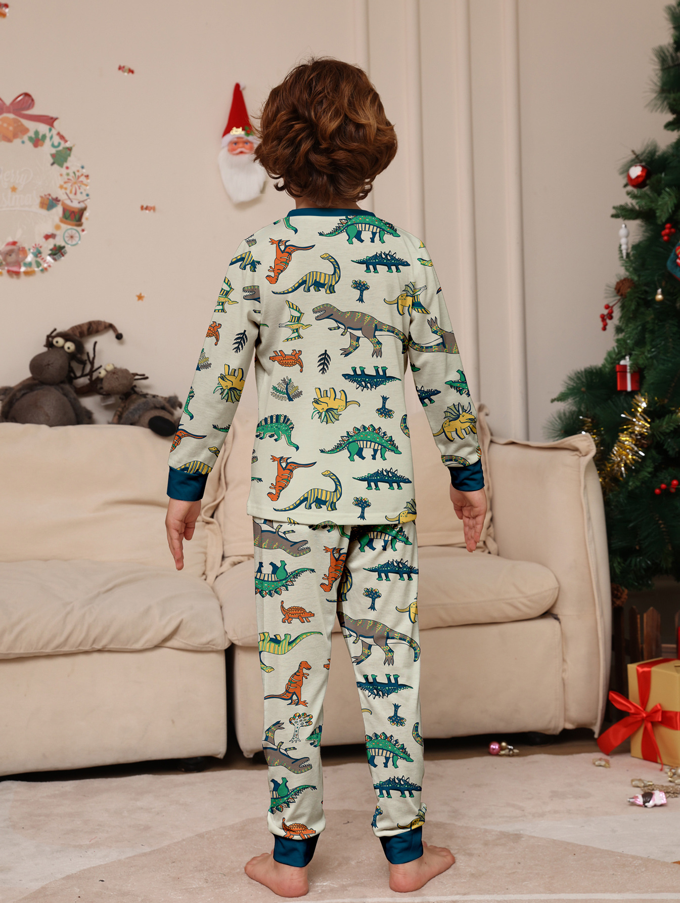 Cream‑Base Dinosaur Print Family Matching Pajamas