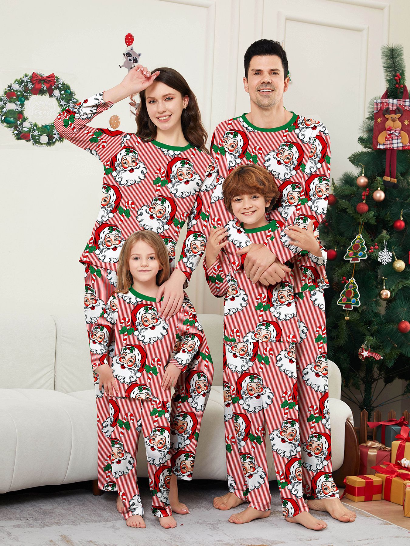 Pink‑Stripe Santa Print Family Matching Pajamas