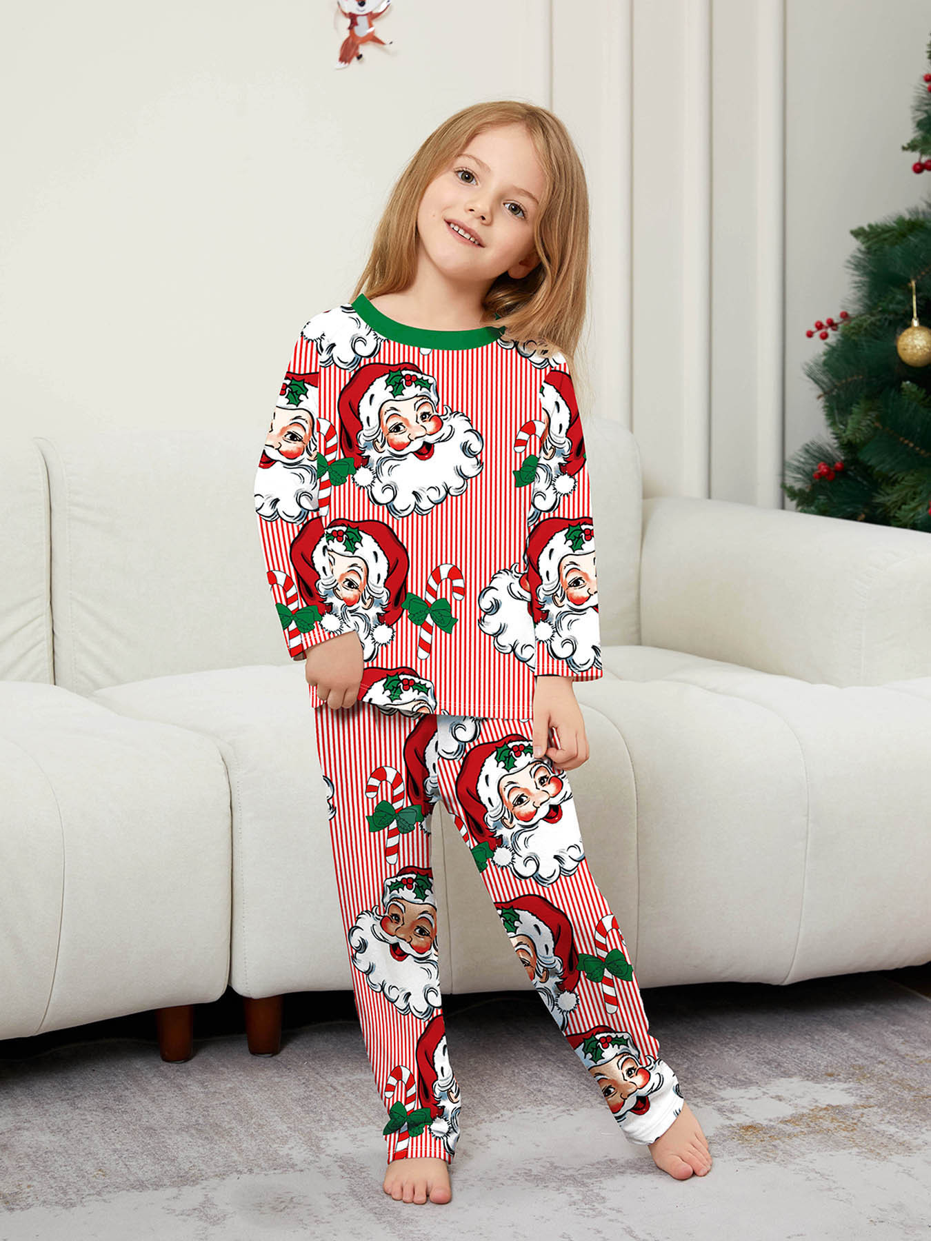 Pink‑Stripe Santa Print Family Matching Pajamas