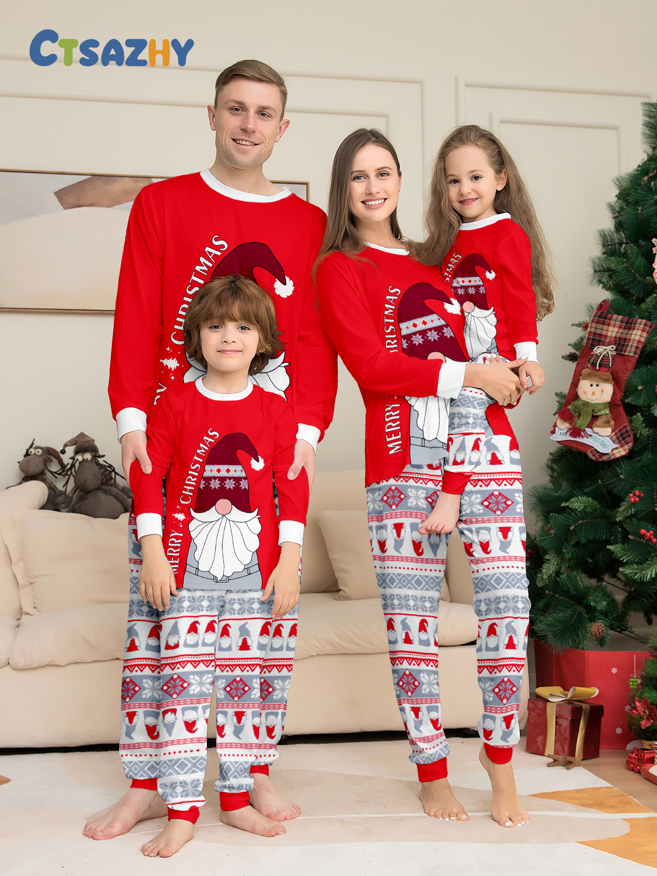 Red Gnome Christmas Family Matching Pajamas