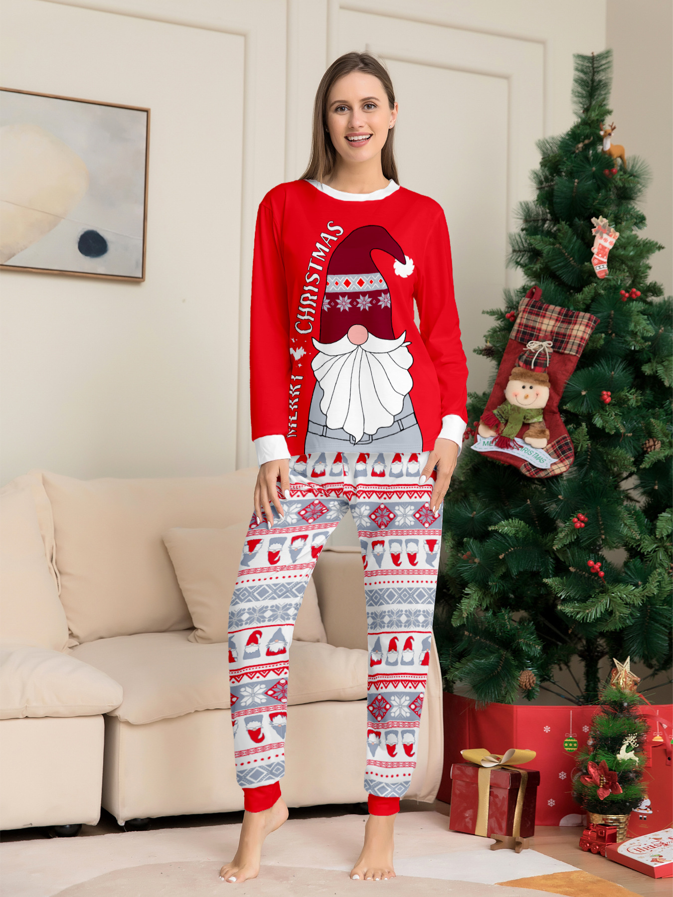 Red Gnome Christmas Family Matching Pajamas