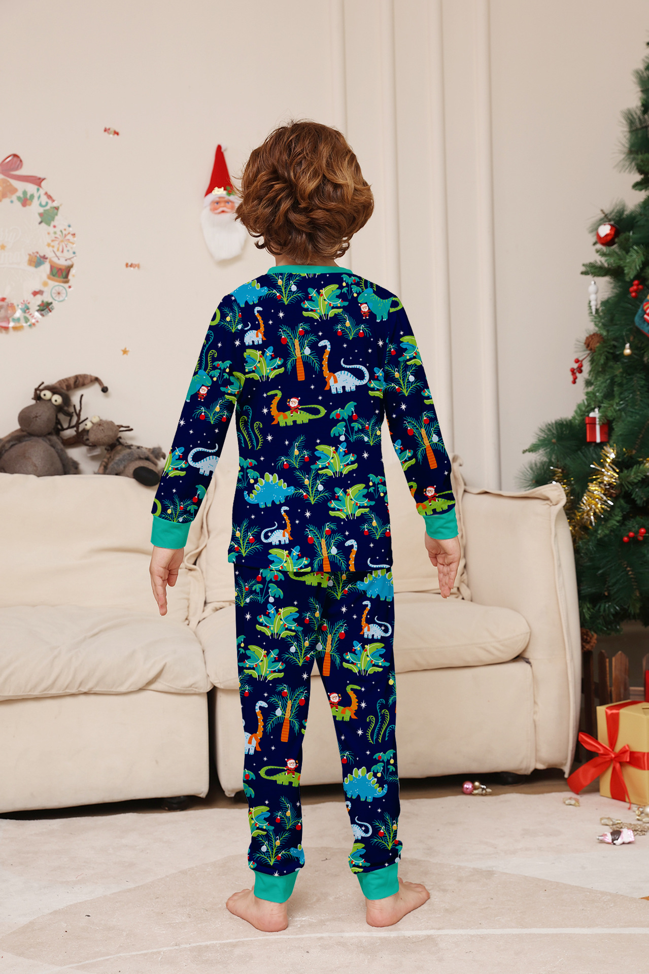 Dark‑Blue Jungle Dinosaur Family Matching Pajamas
