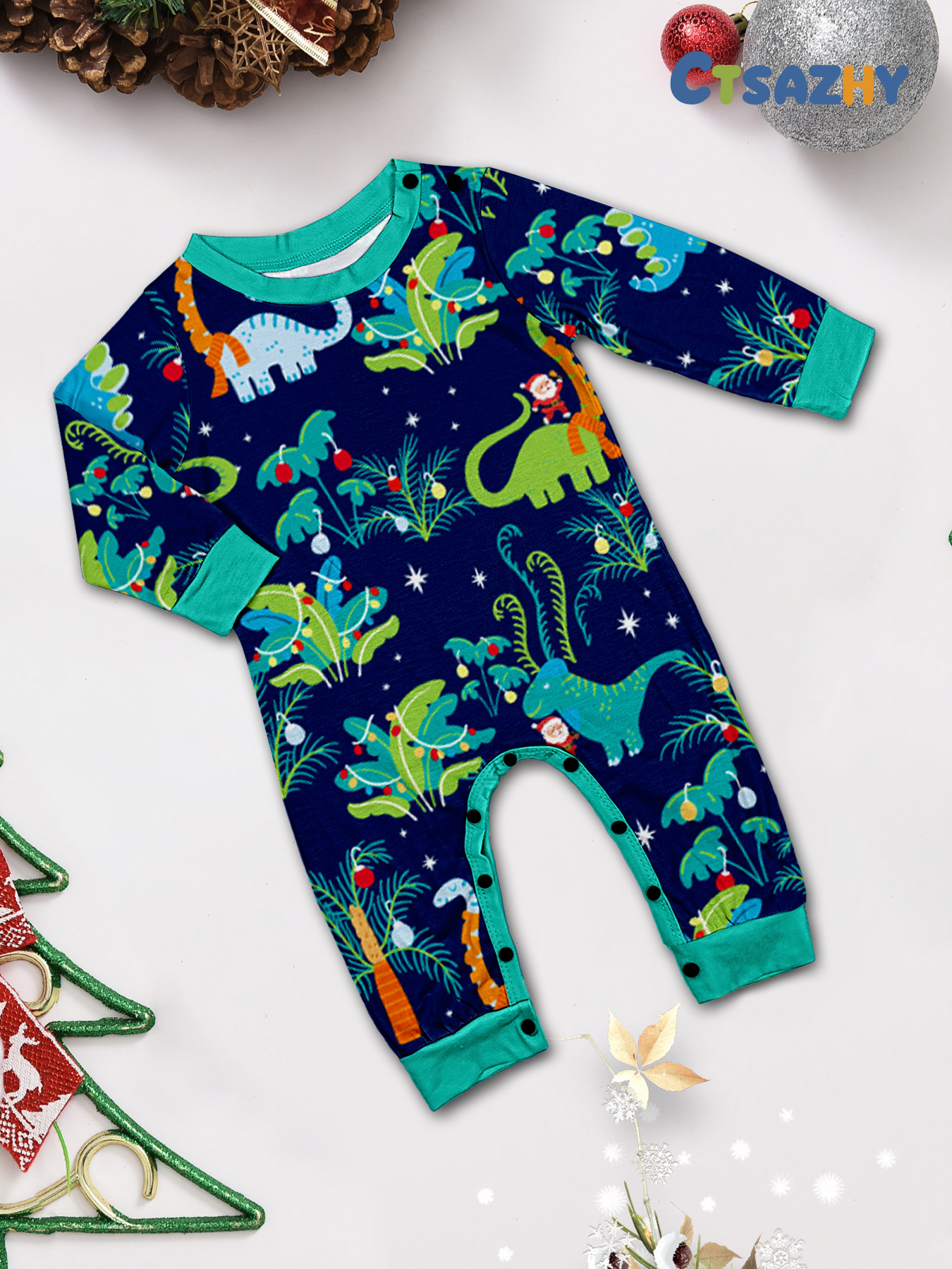 Dark‑Blue Jungle Dinosaur Family Matching Pajamas
