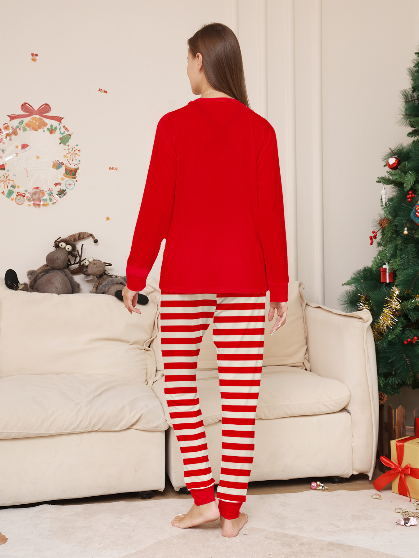 Red Top Red‑White Stripe Christmas Family Matching Pajamas