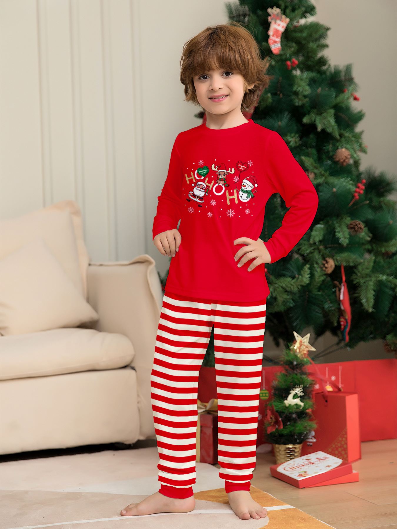Red‑White Stripe Santa‑Reindeer Family Pajamas