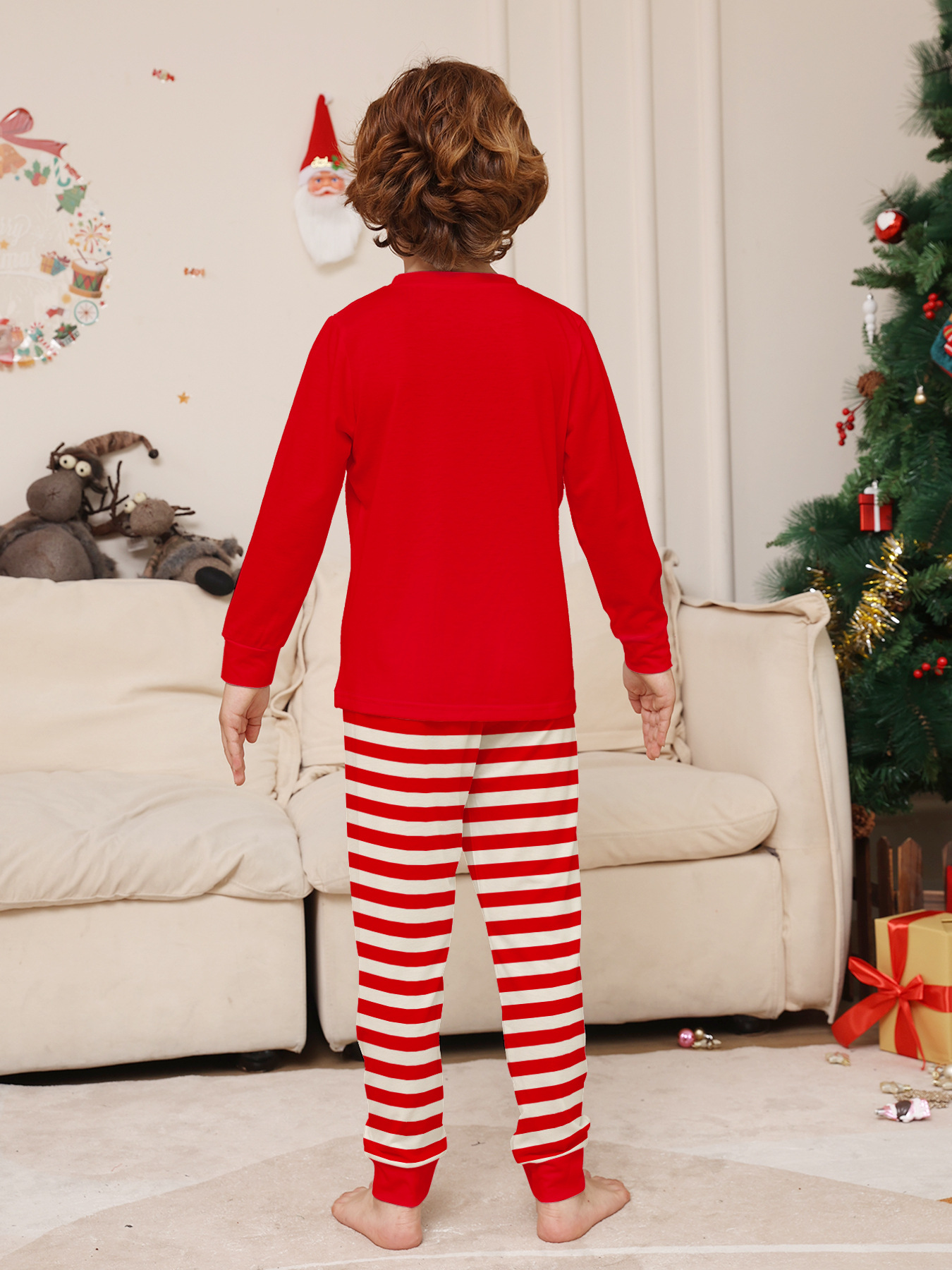 Red‑White Stripe Santa‑Reindeer Family Pajamas