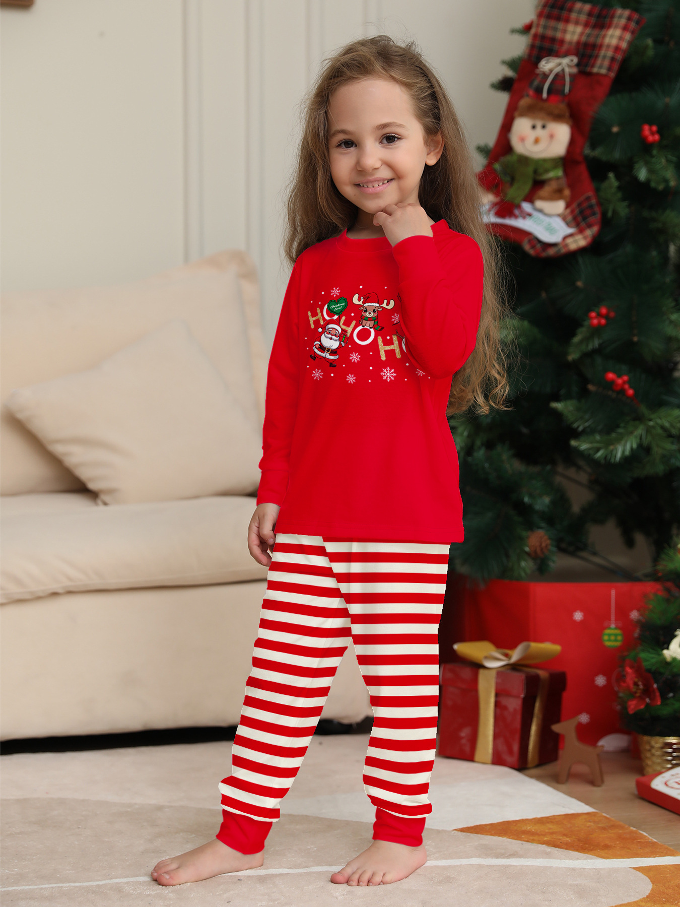 Red‑White Stripe Santa‑Reindeer Family Pajamas