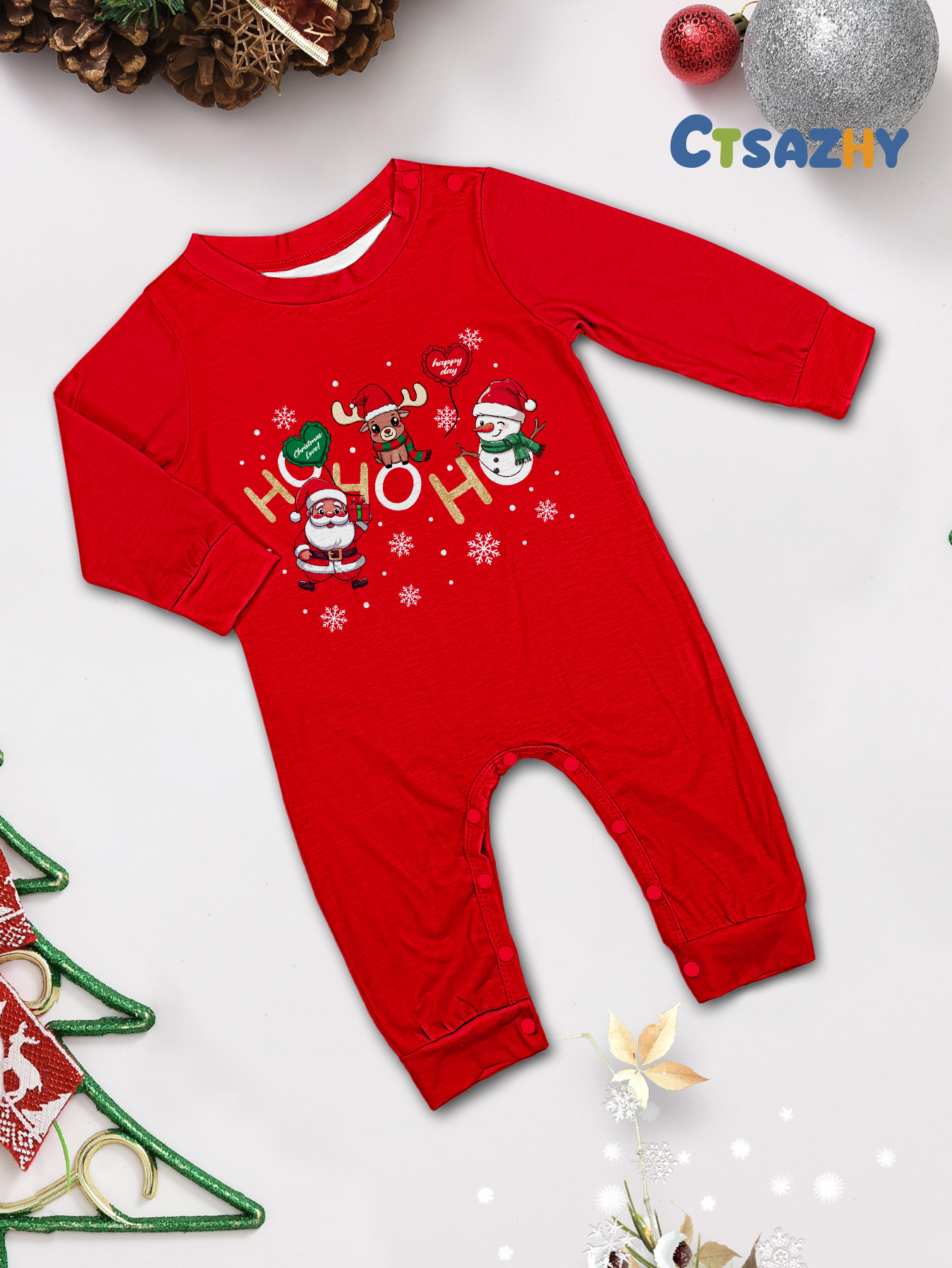 Red‑White Stripe Santa‑Reindeer Family Pajamas
