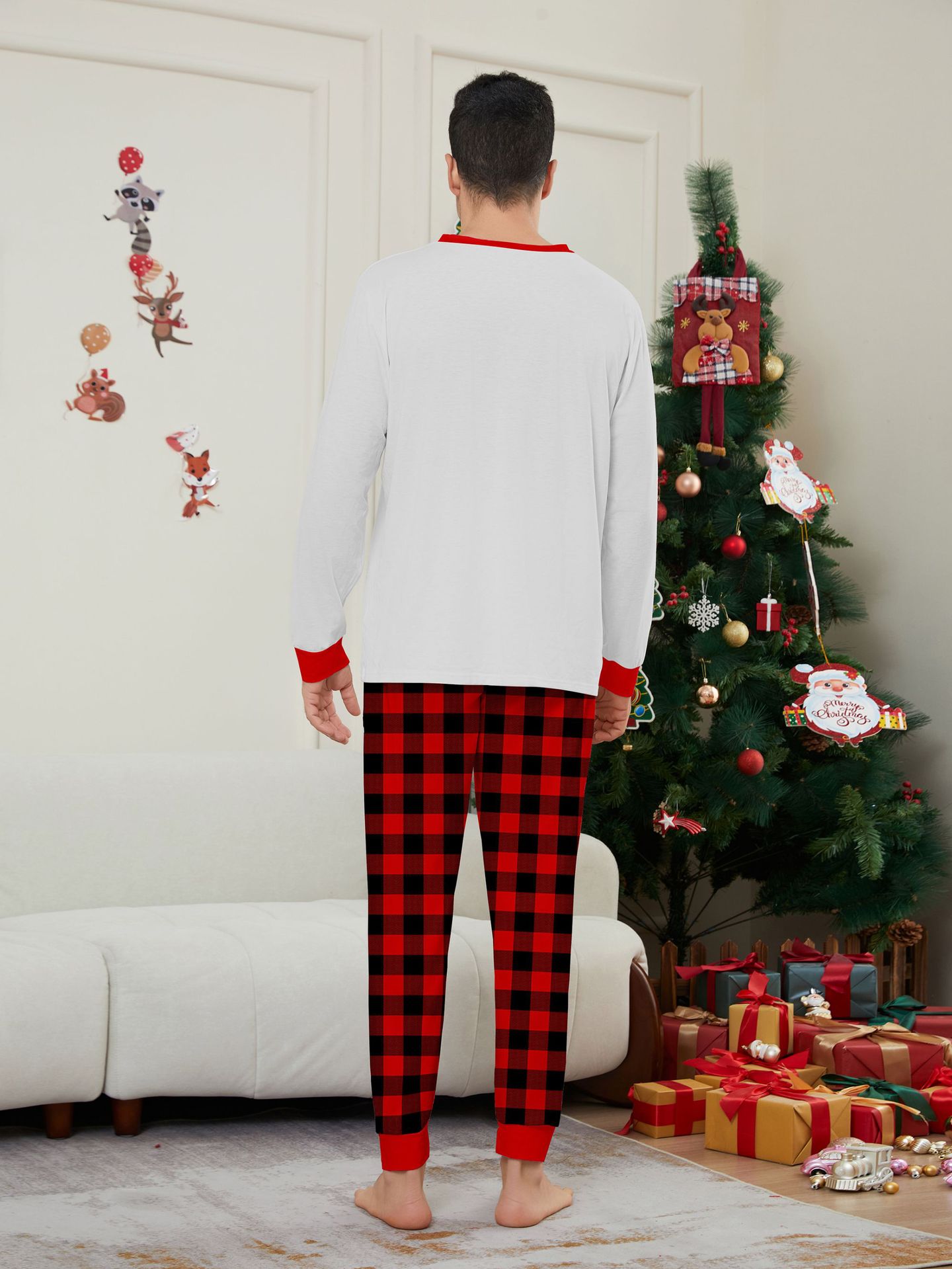 White Red‑Plaid Christmas Truck Family Matching Pajamas
