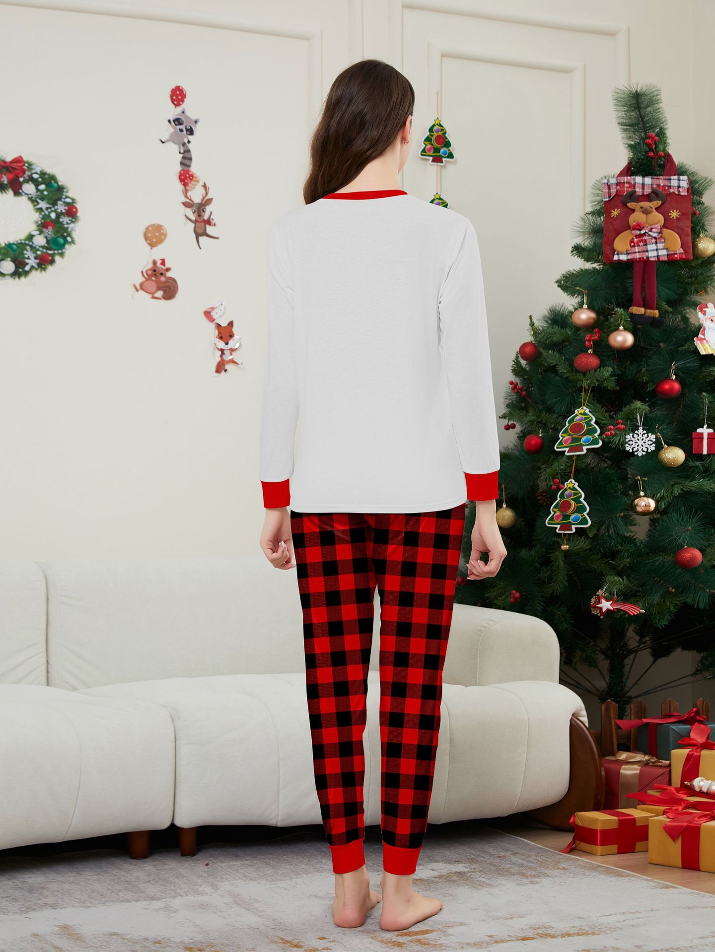 White Red‑Plaid Christmas Truck Family Matching Pajamas