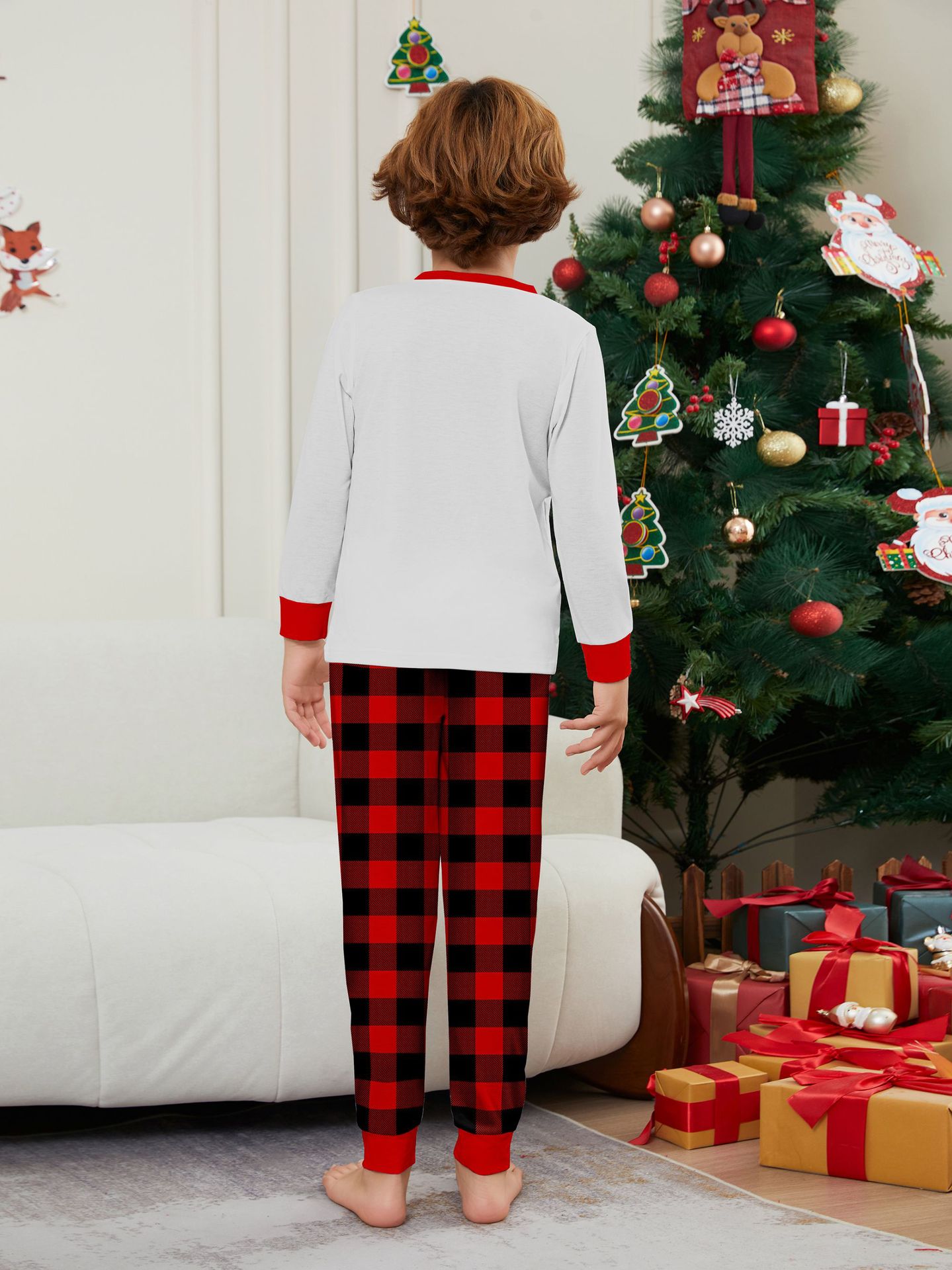 White Red‑Plaid Christmas Truck Family Matching Pajamas