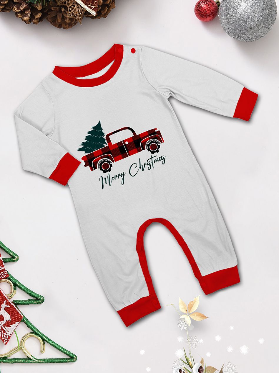 White Red‑Plaid Christmas Truck Family Matching Pajamas