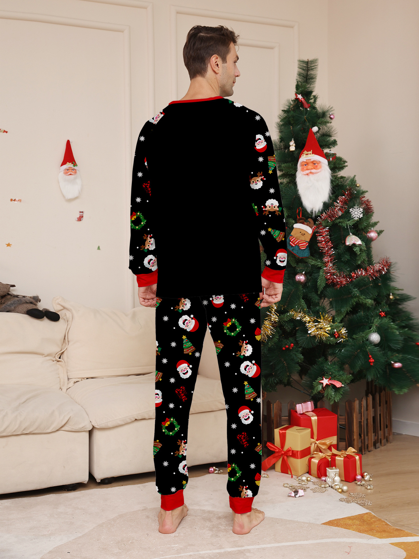 Black Candy‑Cane Santa Family Pajamas