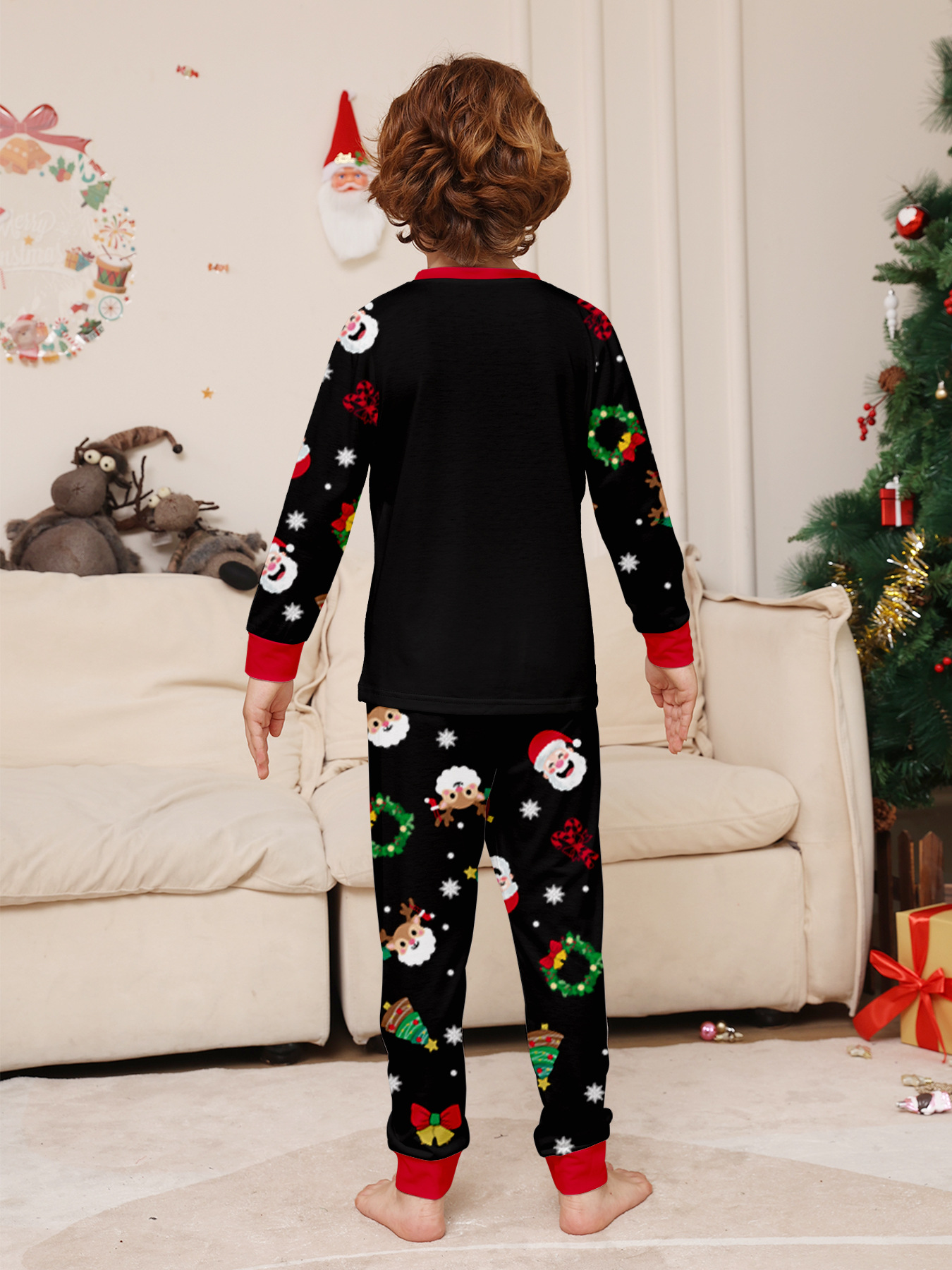 Black Candy‑Cane Santa Family Pajamas