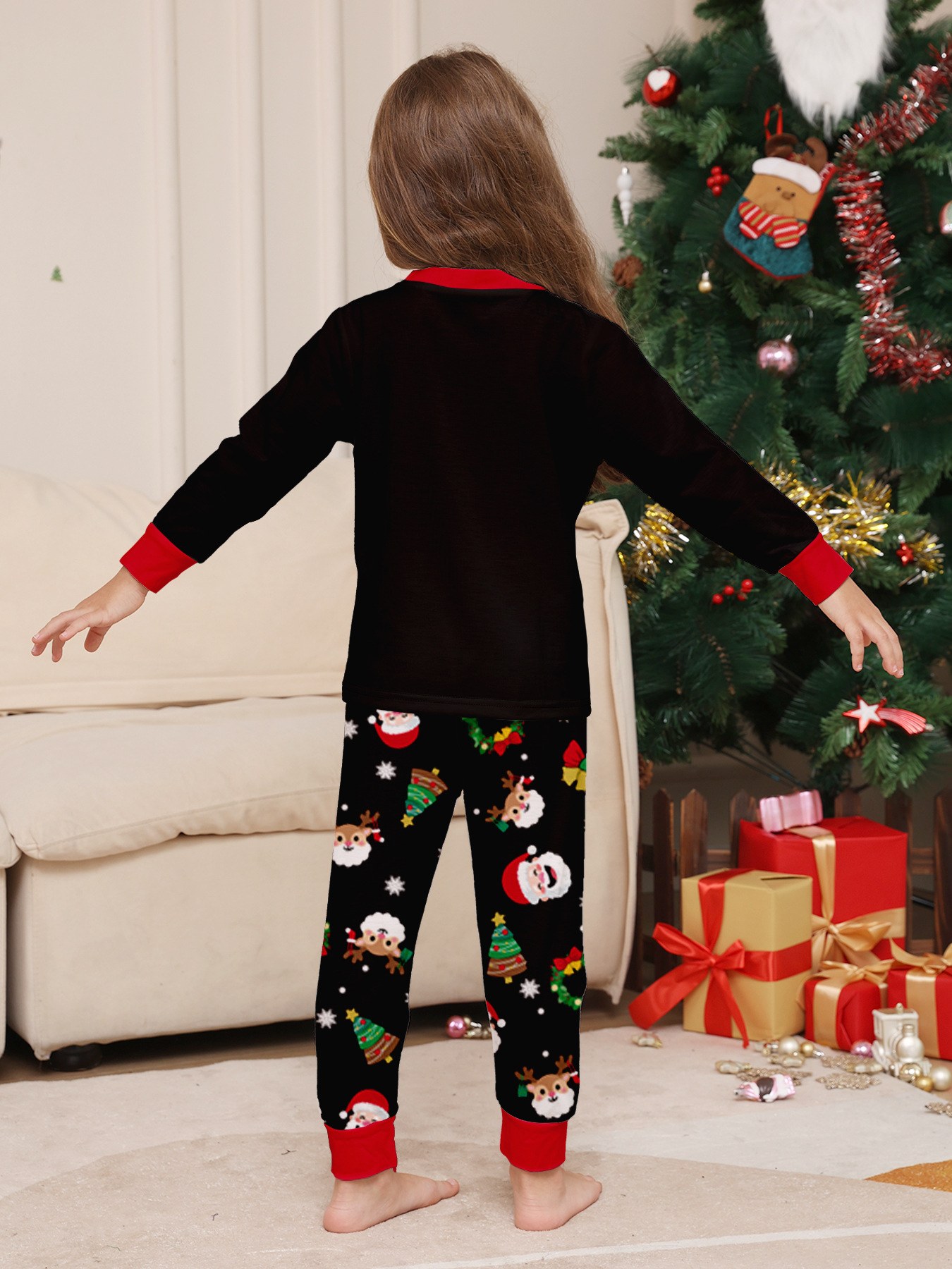 Black Candy‑Cane Santa Family Pajamas