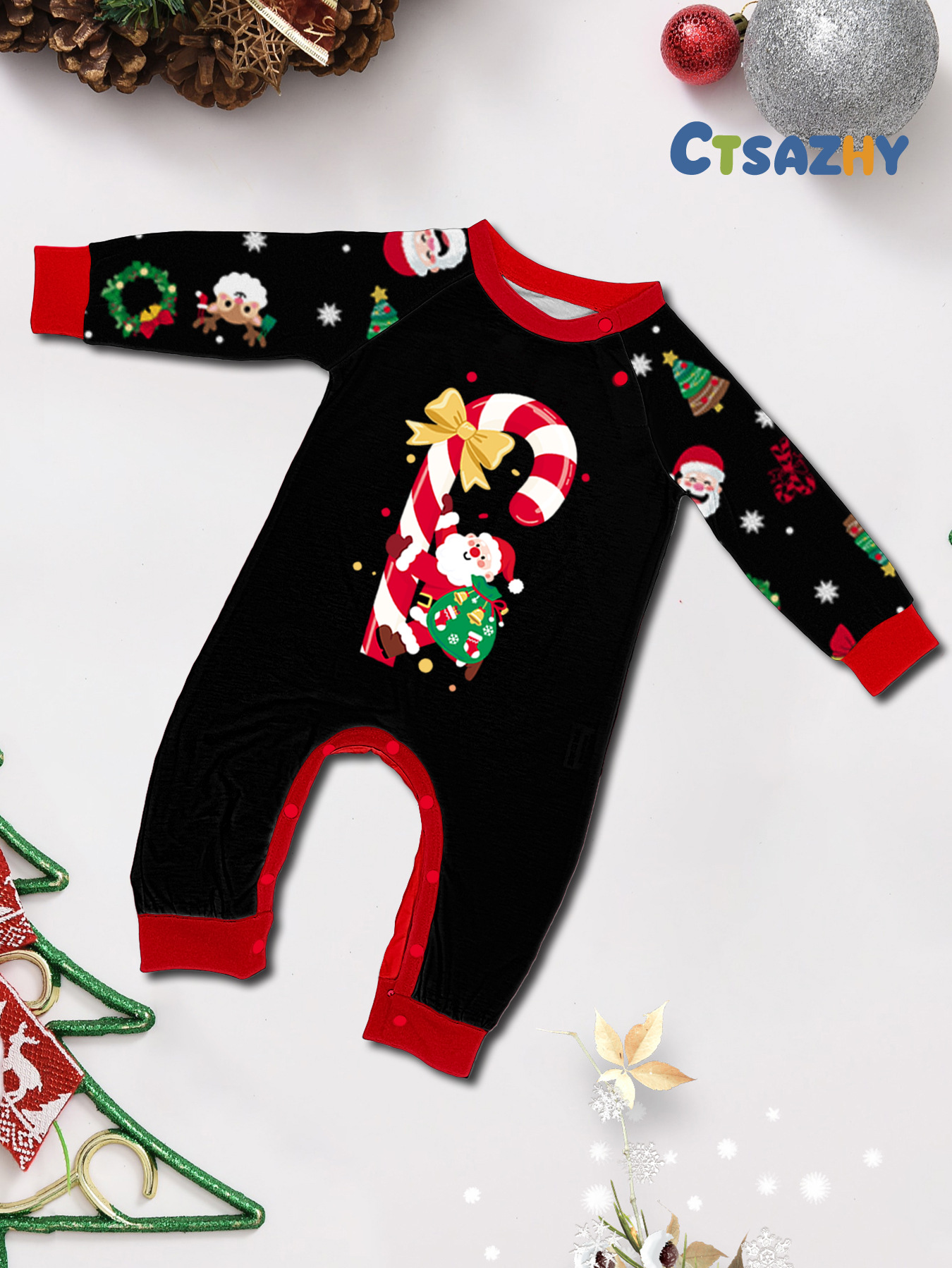Black Candy‑Cane Santa Family Pajamas