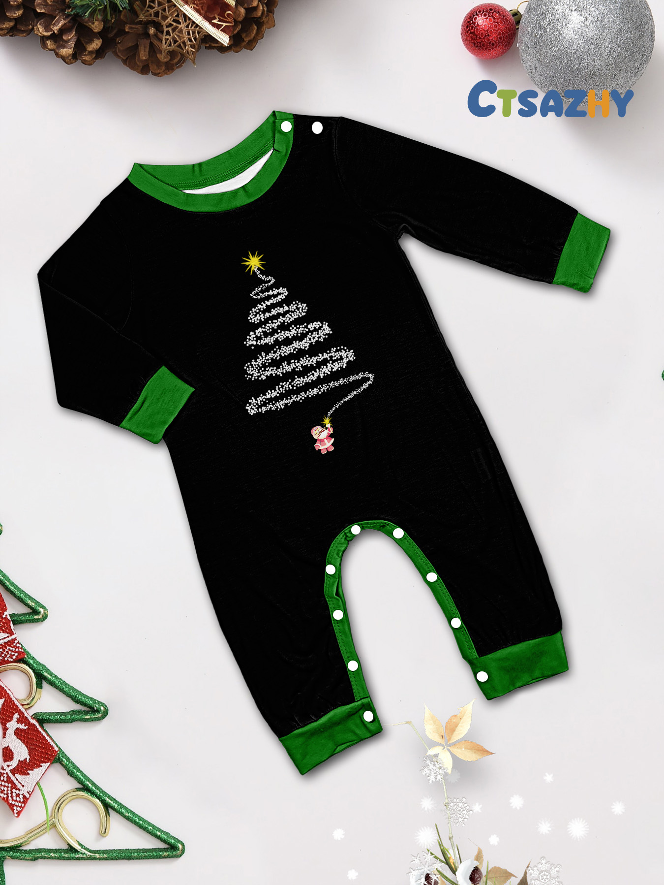 ：Black‑Green Plaid Christmas‑Tree Family Matching Pajamas