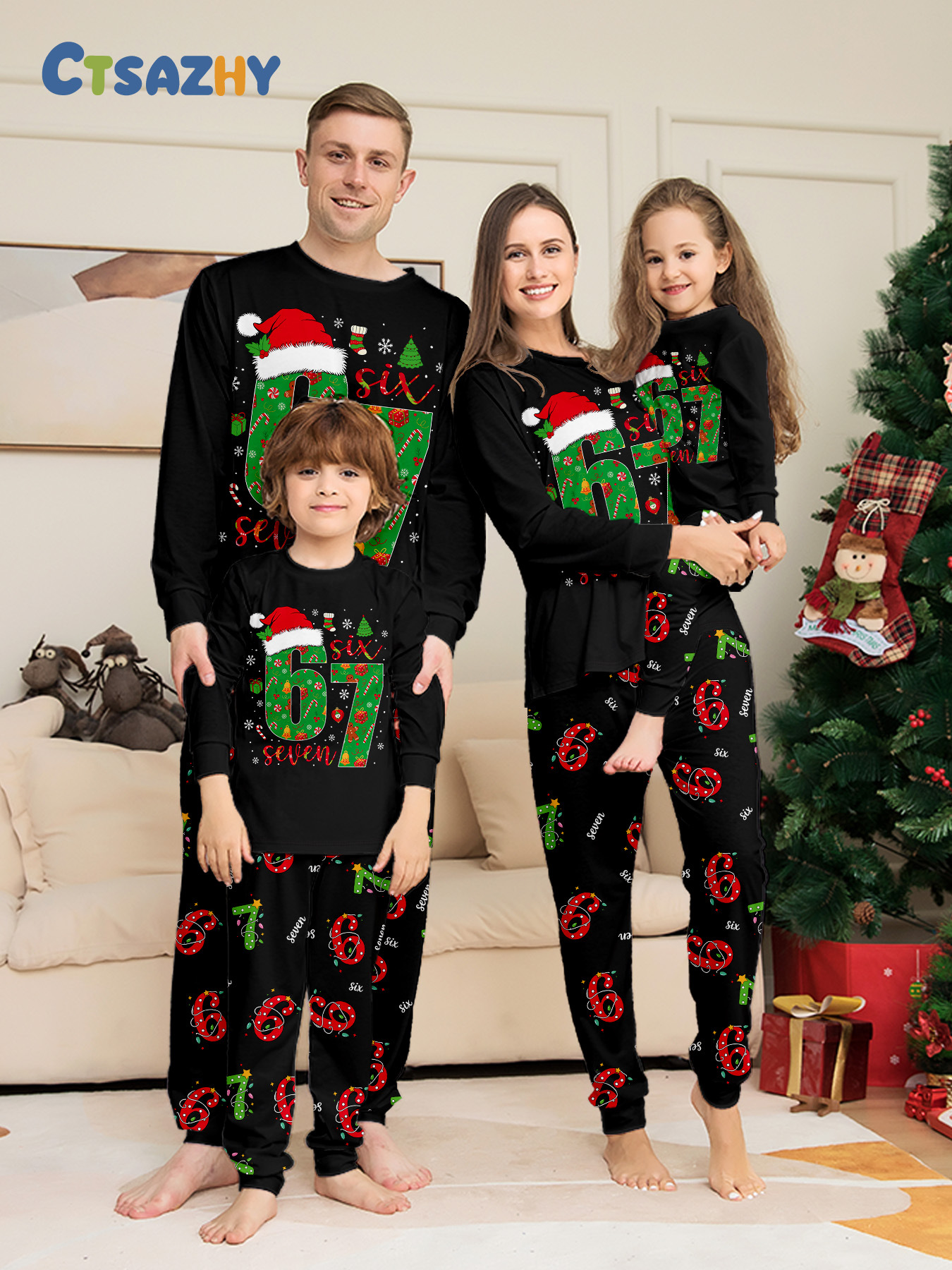 Black Christmas‑Number 6‑7 Family Pajamas