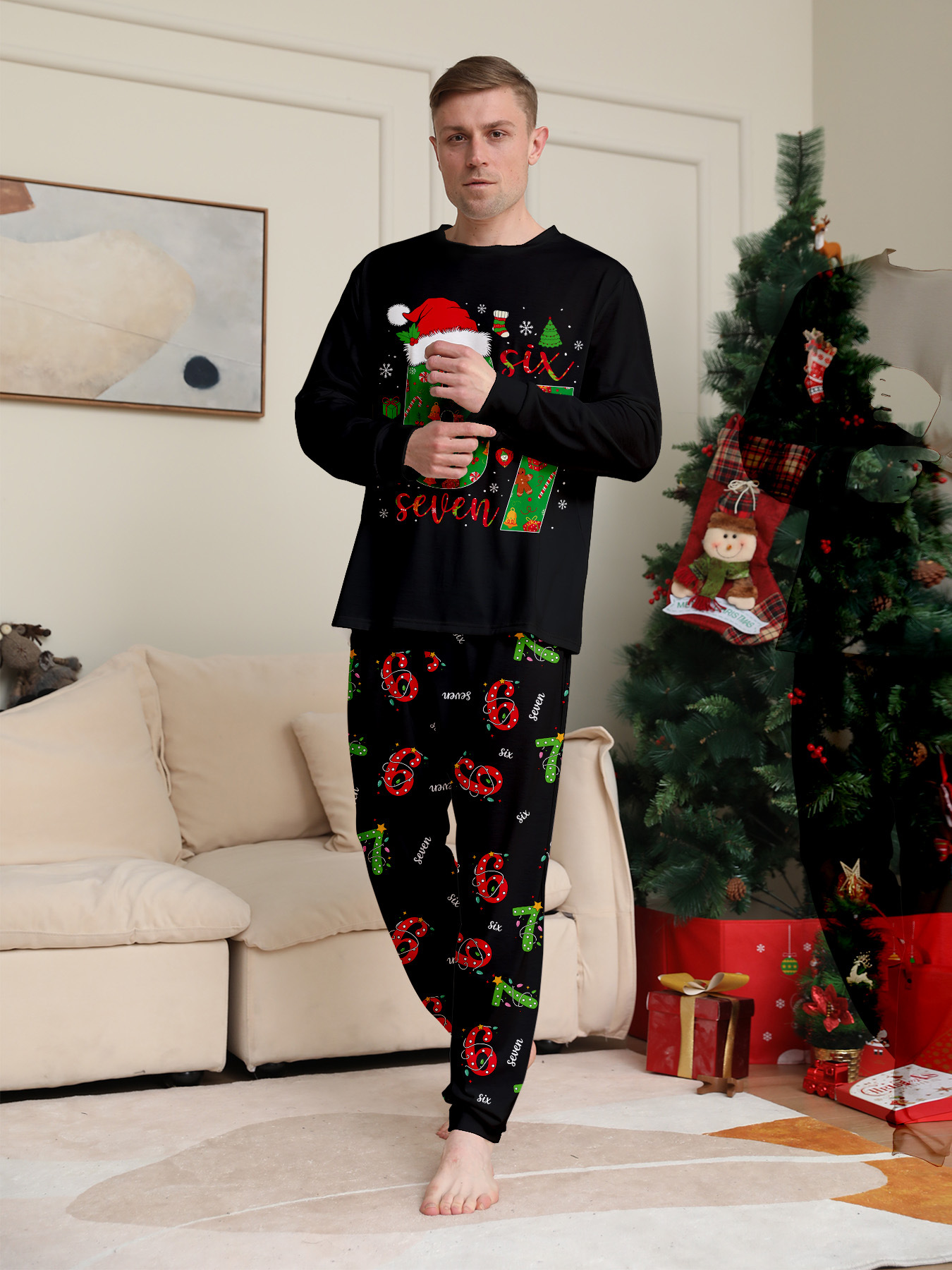 Black Christmas‑Number 6‑7 Family Pajamas