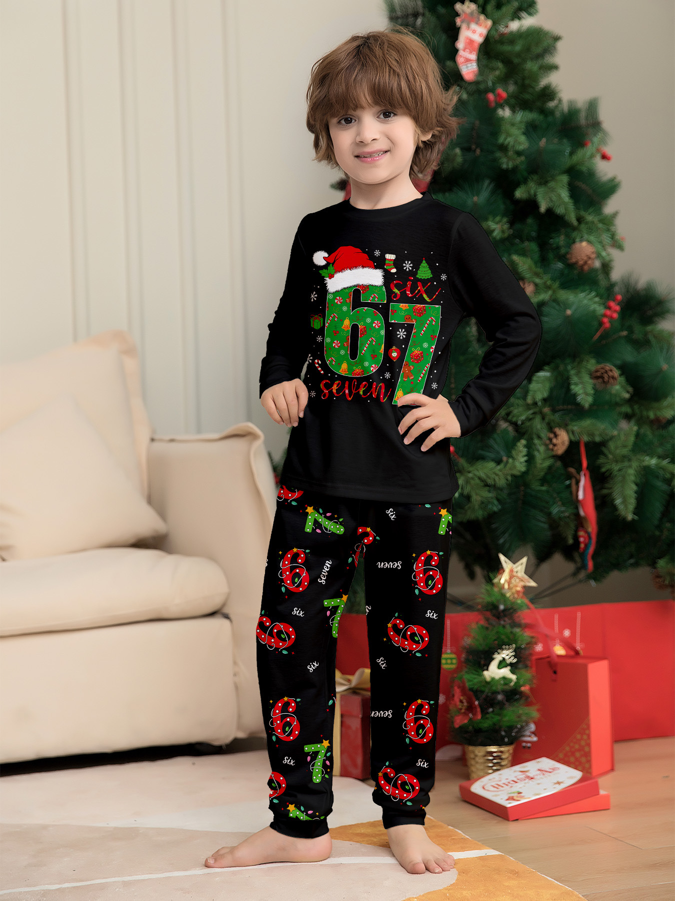 Black Christmas‑Number 6‑7 Family Pajamas