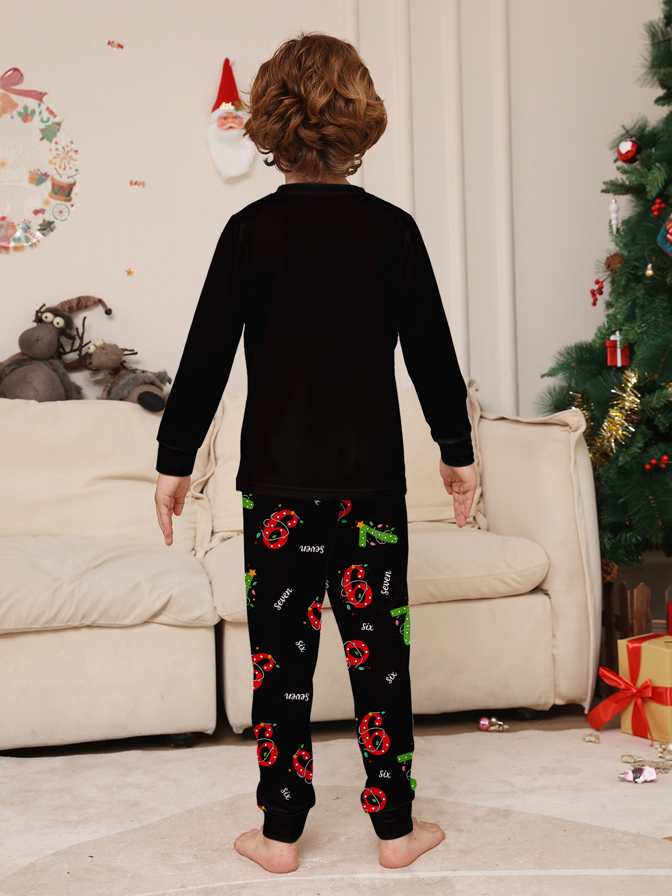 Black Christmas‑Number 6‑7 Family Pajamas