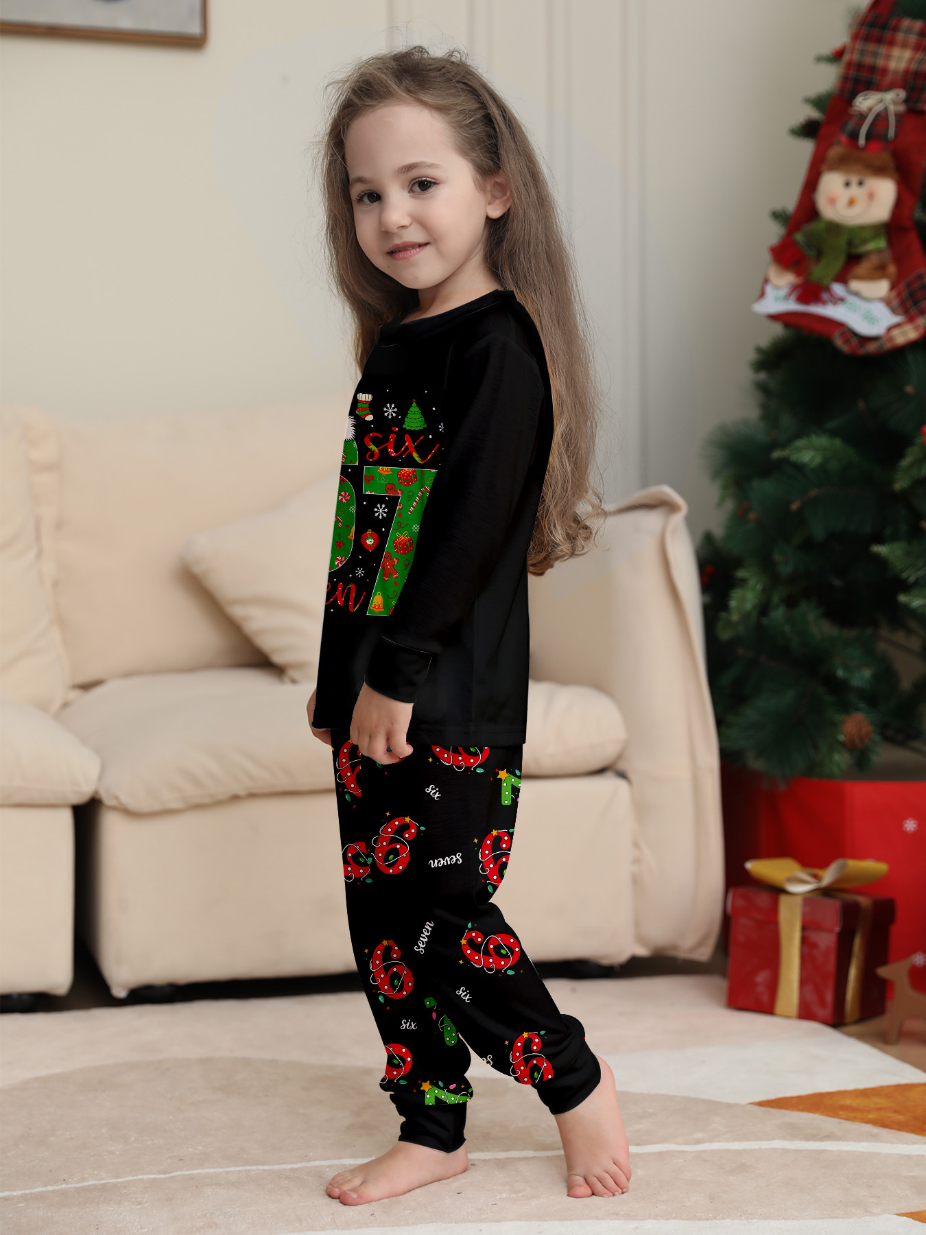 Black Christmas‑Number 6‑7 Family Pajamas