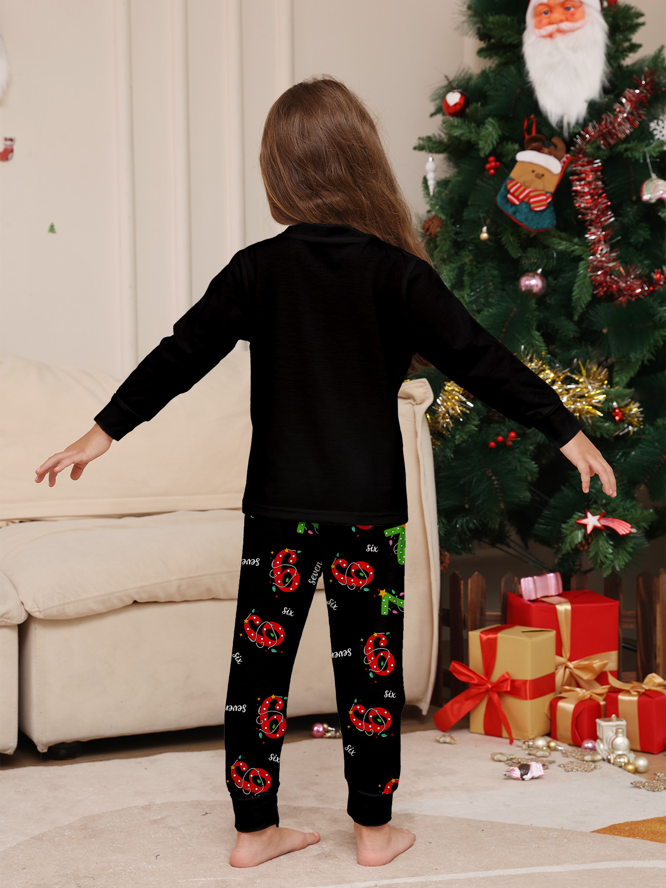 Black Christmas‑Number 6‑7 Family Pajamas