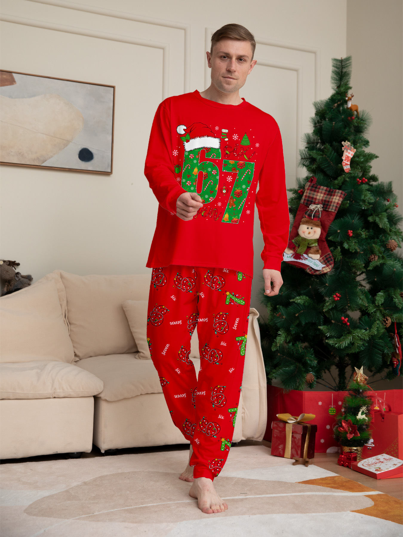 Red Christmas‑Number 6‑7 Family Matching Pajamas