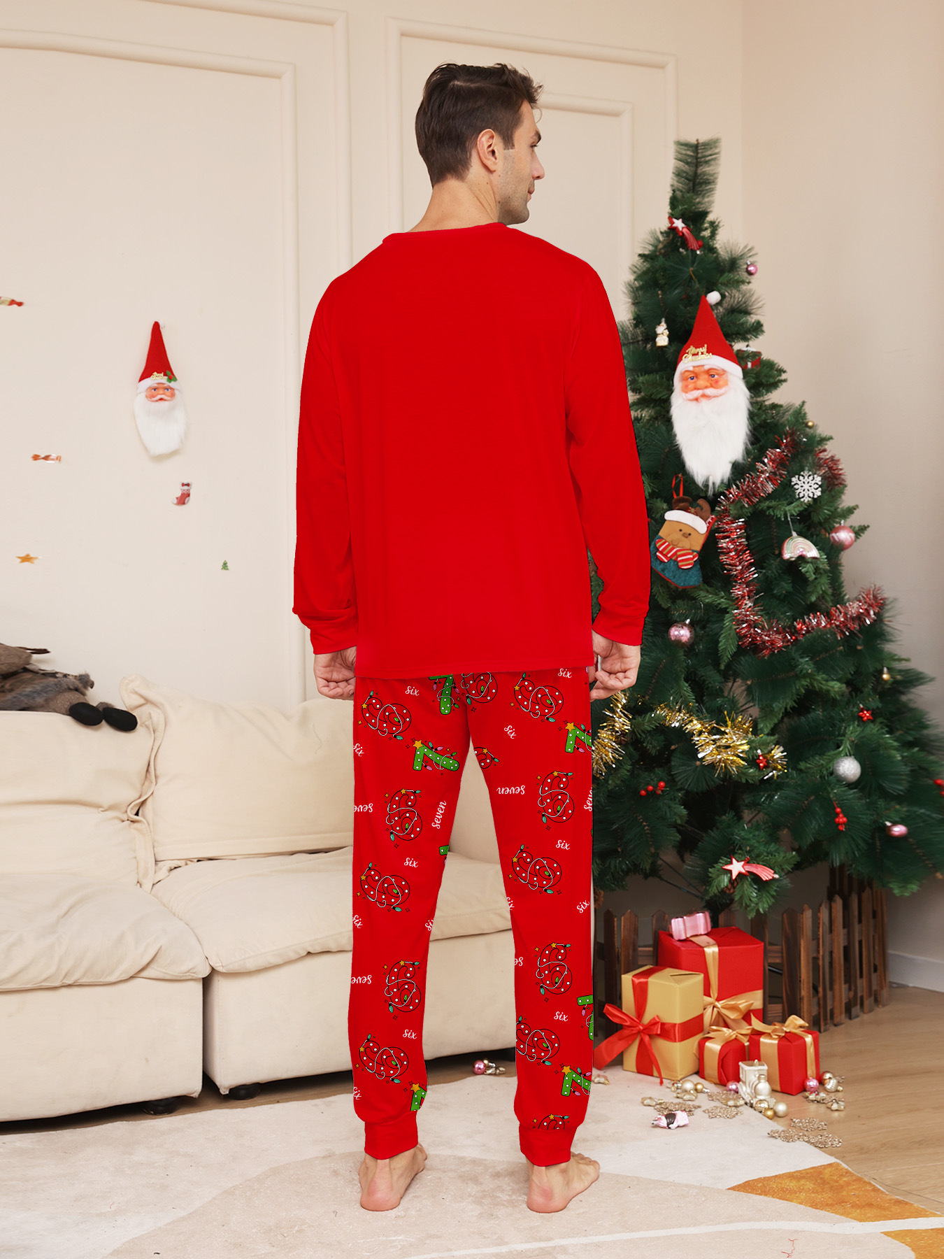 Red Christmas‑Number 6‑7 Family Matching Pajamas