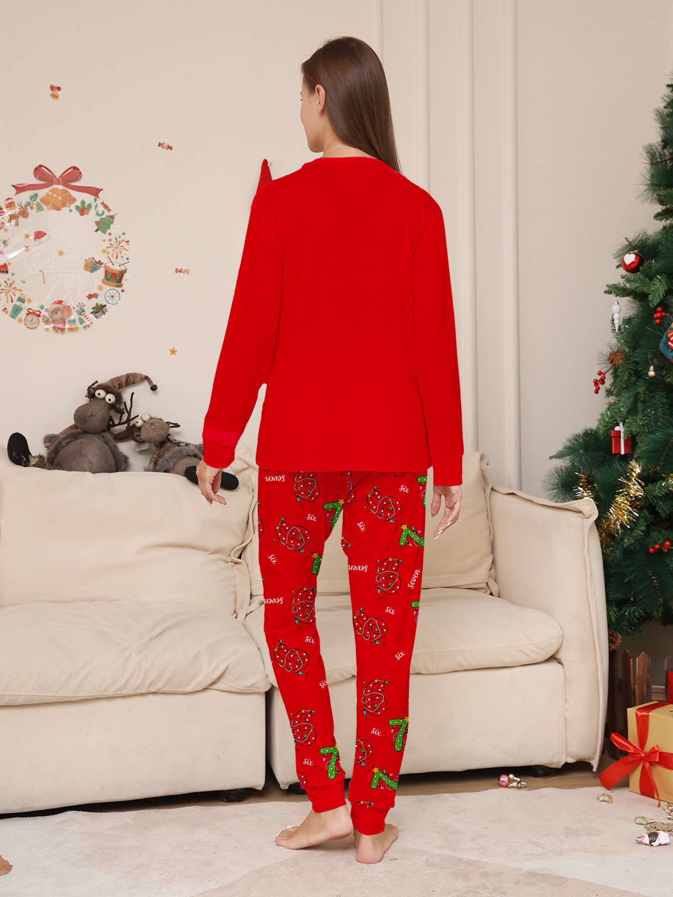 Red Christmas‑Number 6‑7 Family Matching Pajamas